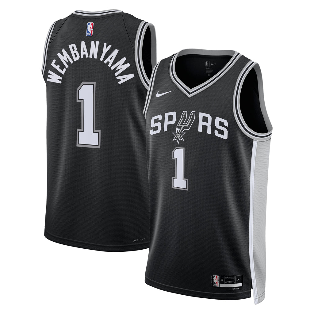 San Antonio Spurs Nike Icon Edition Swingman Jersey - Black - Victor Wembanyama - Unisex NBA Team Jersey Basketball Fan Apparel