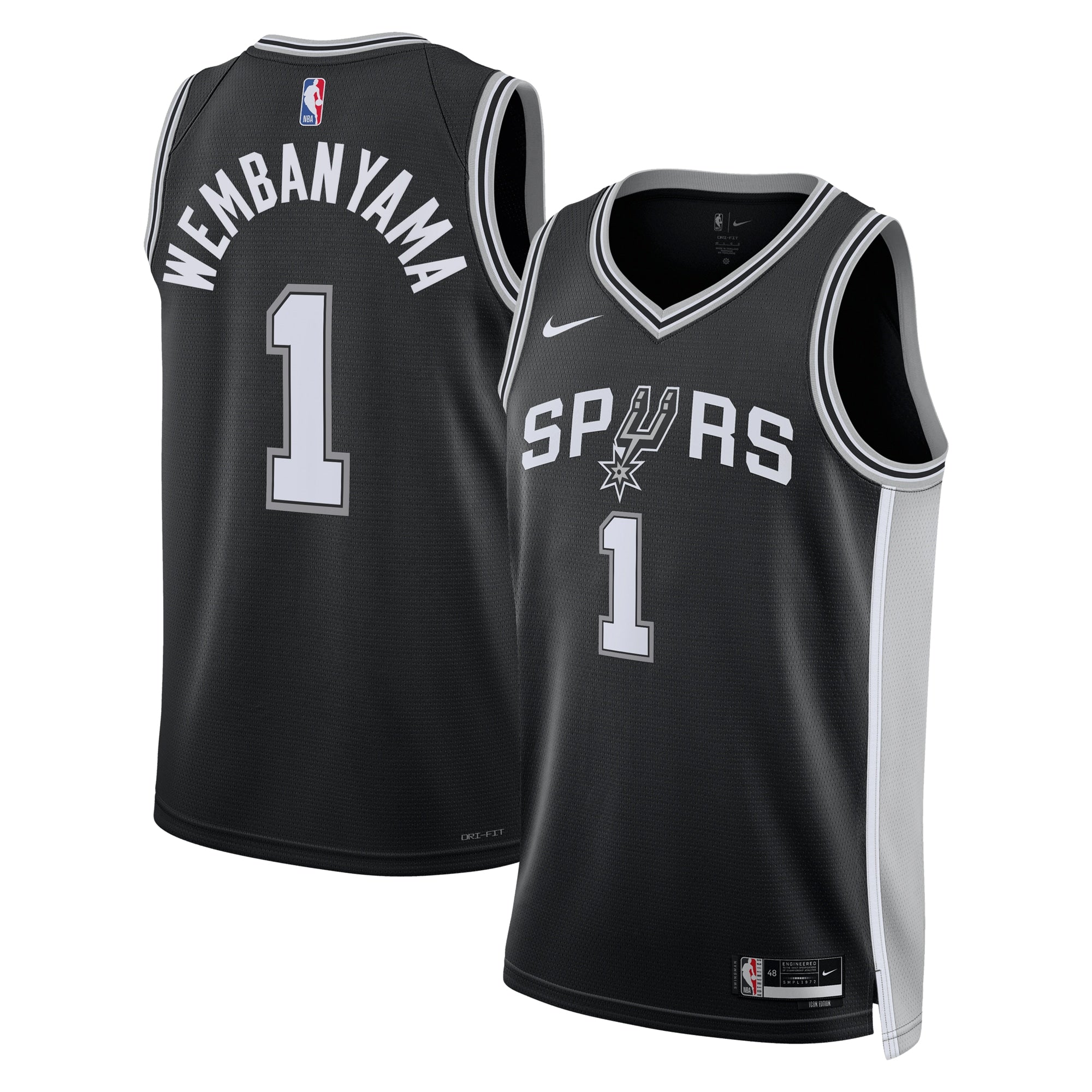 San Antonio Spurs Nike Icon Edition Swingman Jersey - Black - Victor Wembanyama - Unisex NBA Team Jersey Basketball Fan Apparel
