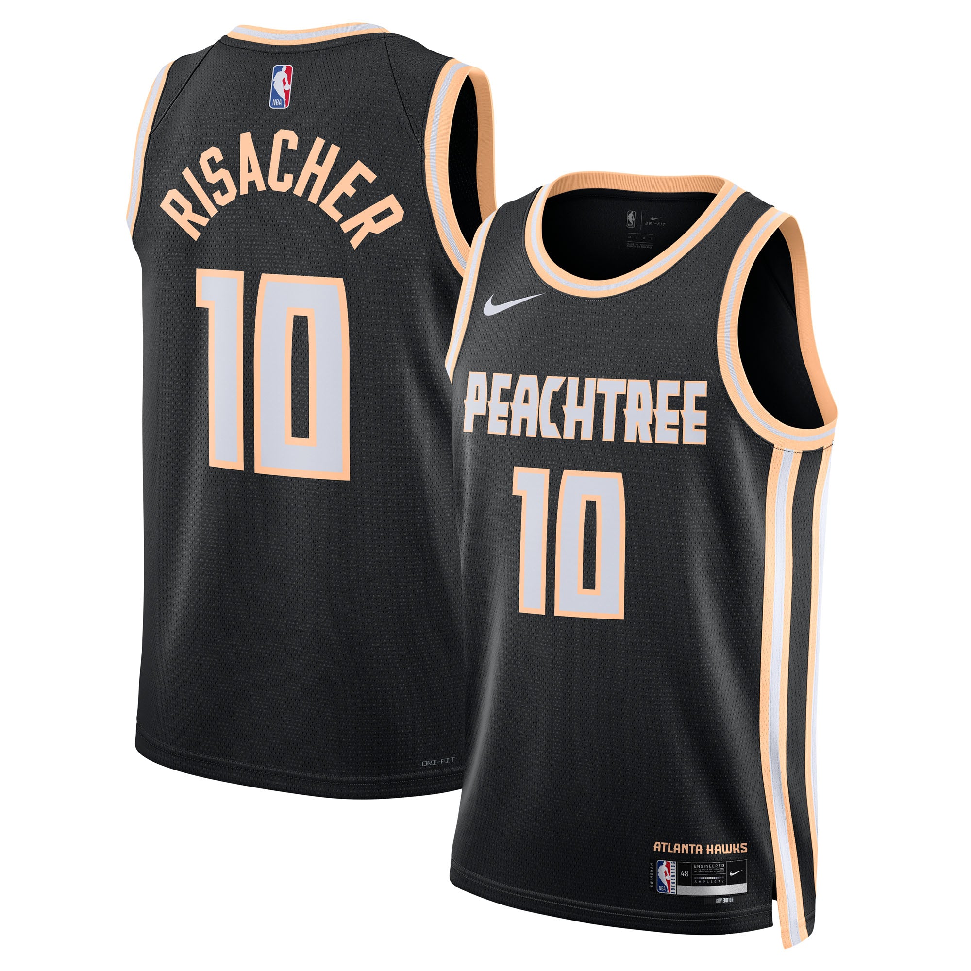 Atlanta Hawks Nike 2025/26 City Edition Swingman Jersey - Black - Zaccharie Risacher - Unisex NBA Team Jersey Basketball Fan Apparel