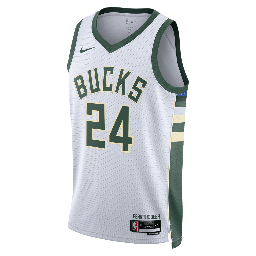 Milwaukee Bucks Nike Association Edition Swingman Jersey - White - Jaime Jaquez Jr. - Unisex NBA Team Jersey Basketball Fan Apparel