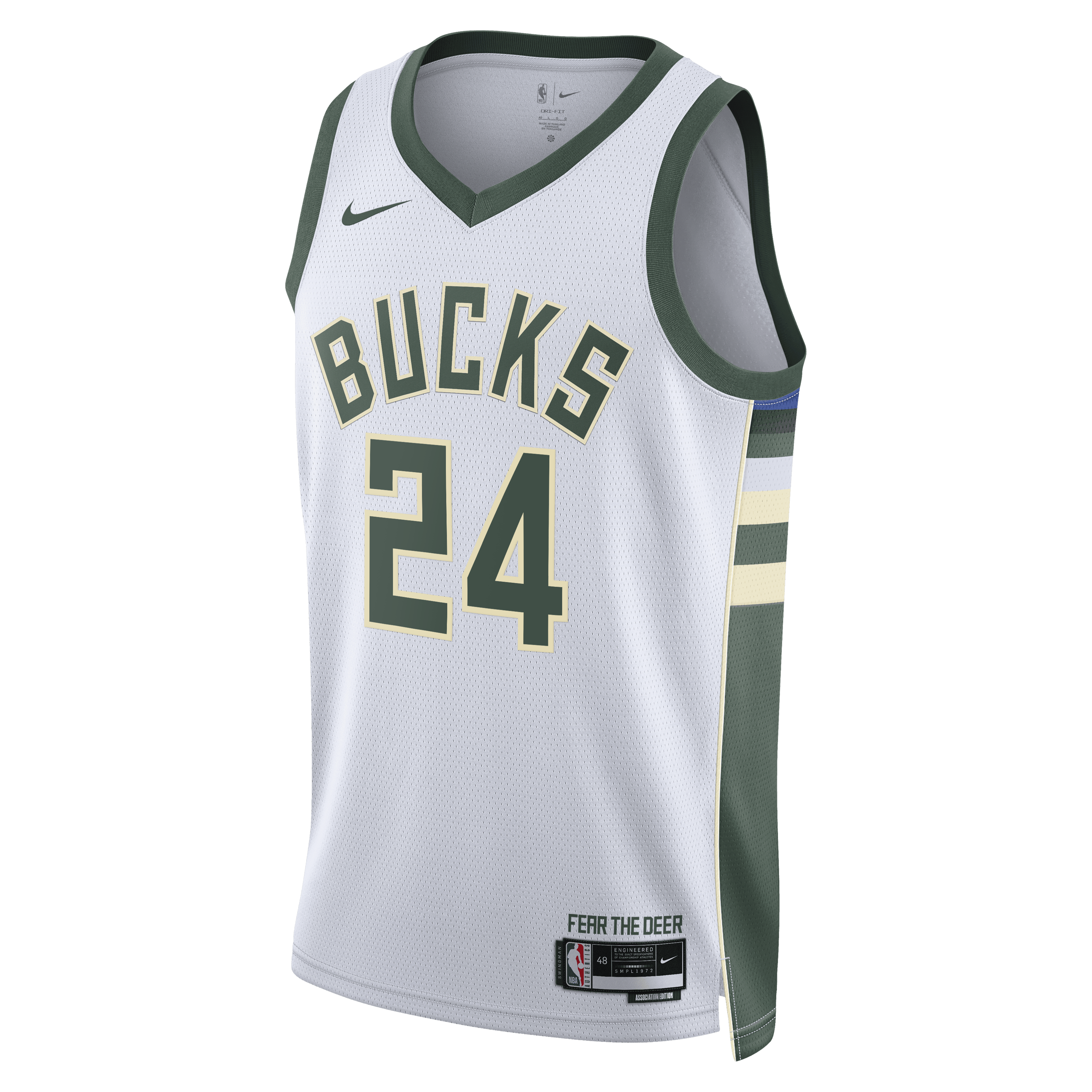 Milwaukee Bucks Nike Association Edition Swingman Jersey - White - Jaime Jaquez Jr. - Unisex NBA Team Jersey Basketball Fan Apparel