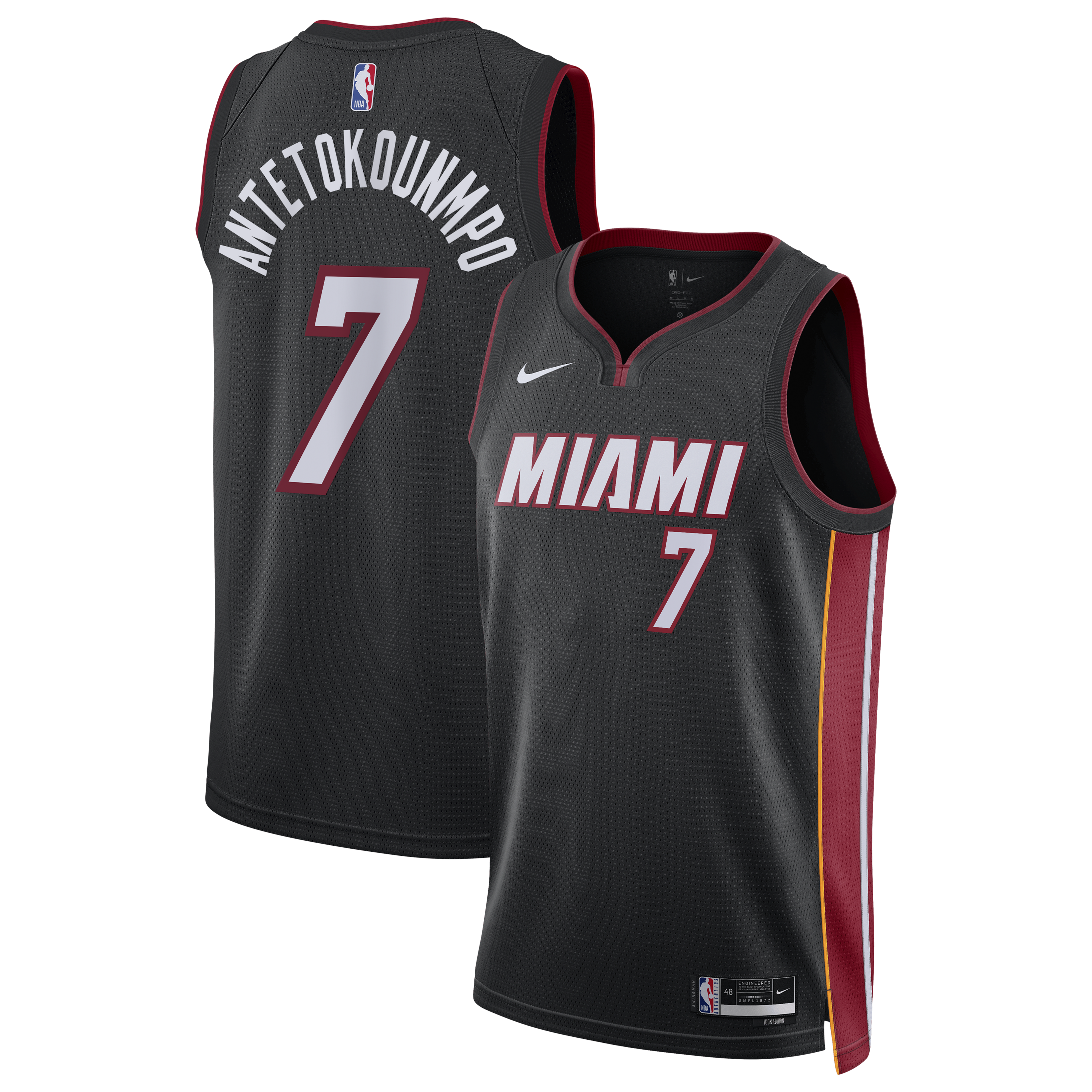 Miami Heat Nike Icon Edition Swingman Jersey - Black - Giannis Antetokounmpo - Unisex NBA Team Jersey Basketball Fan Apparel