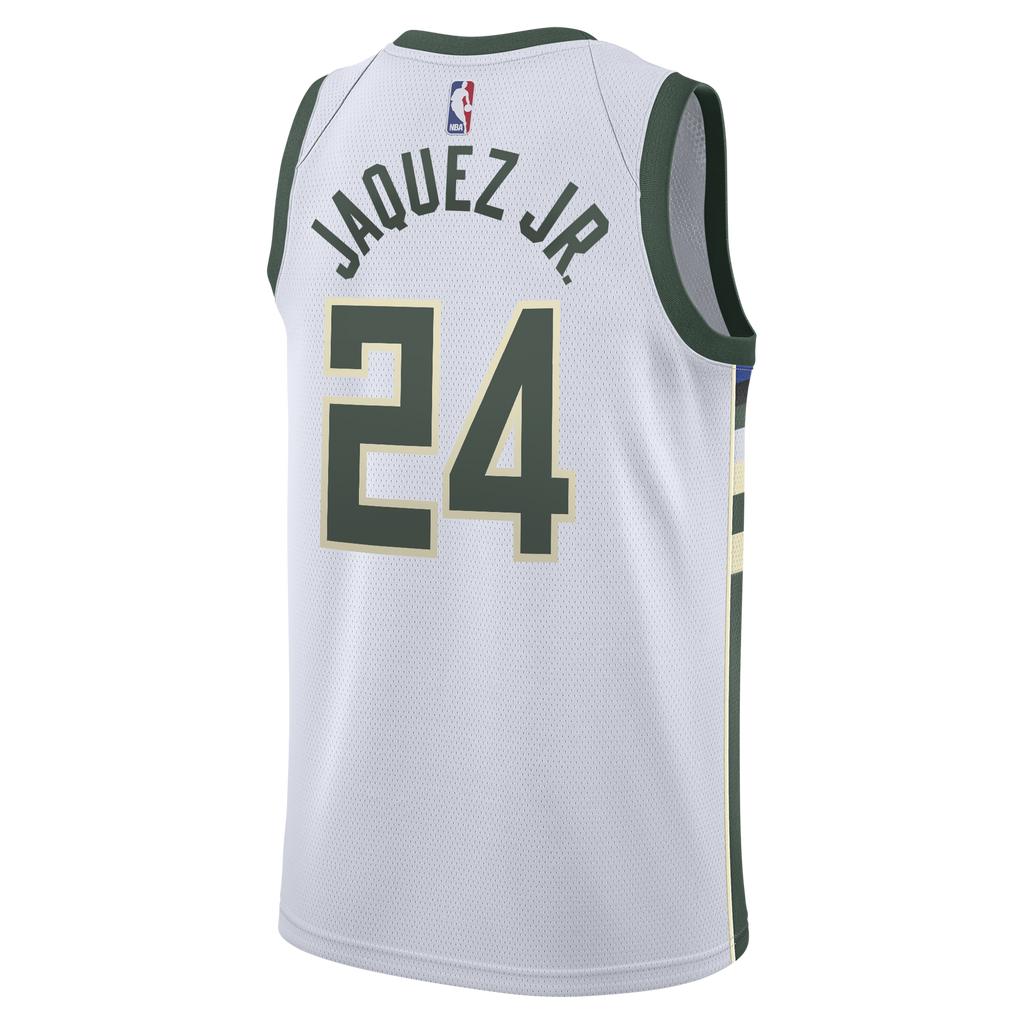 Milwaukee Bucks Nike Association Edition Swingman Jersey - White - Jaime Jaquez Jr. - Youth NBA Team Jersey Basketball Fan Apparel