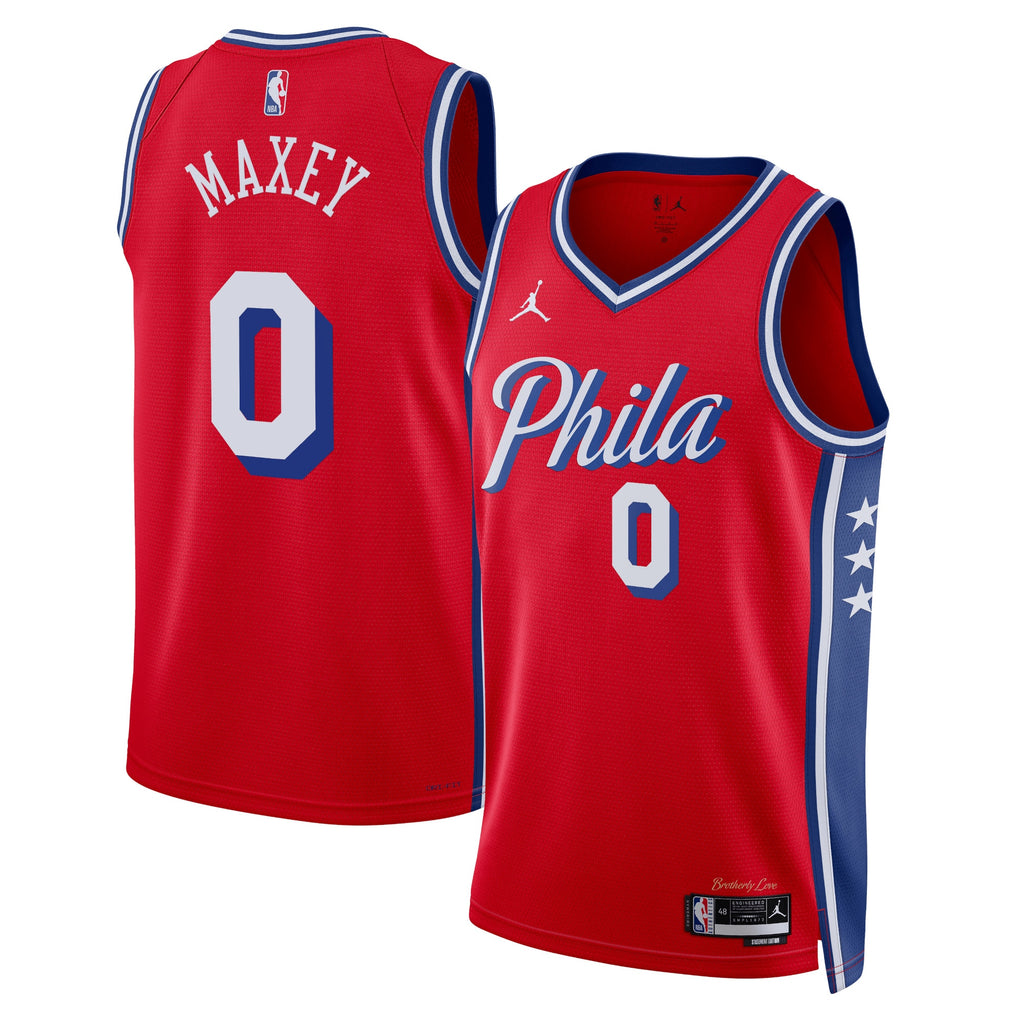 Philadelphia 76ers Jordan Statement Edition Swingman Jersey - Red - Tyrese Maxey - Unisex NBA Team Jersey Basketball Fan Apparel