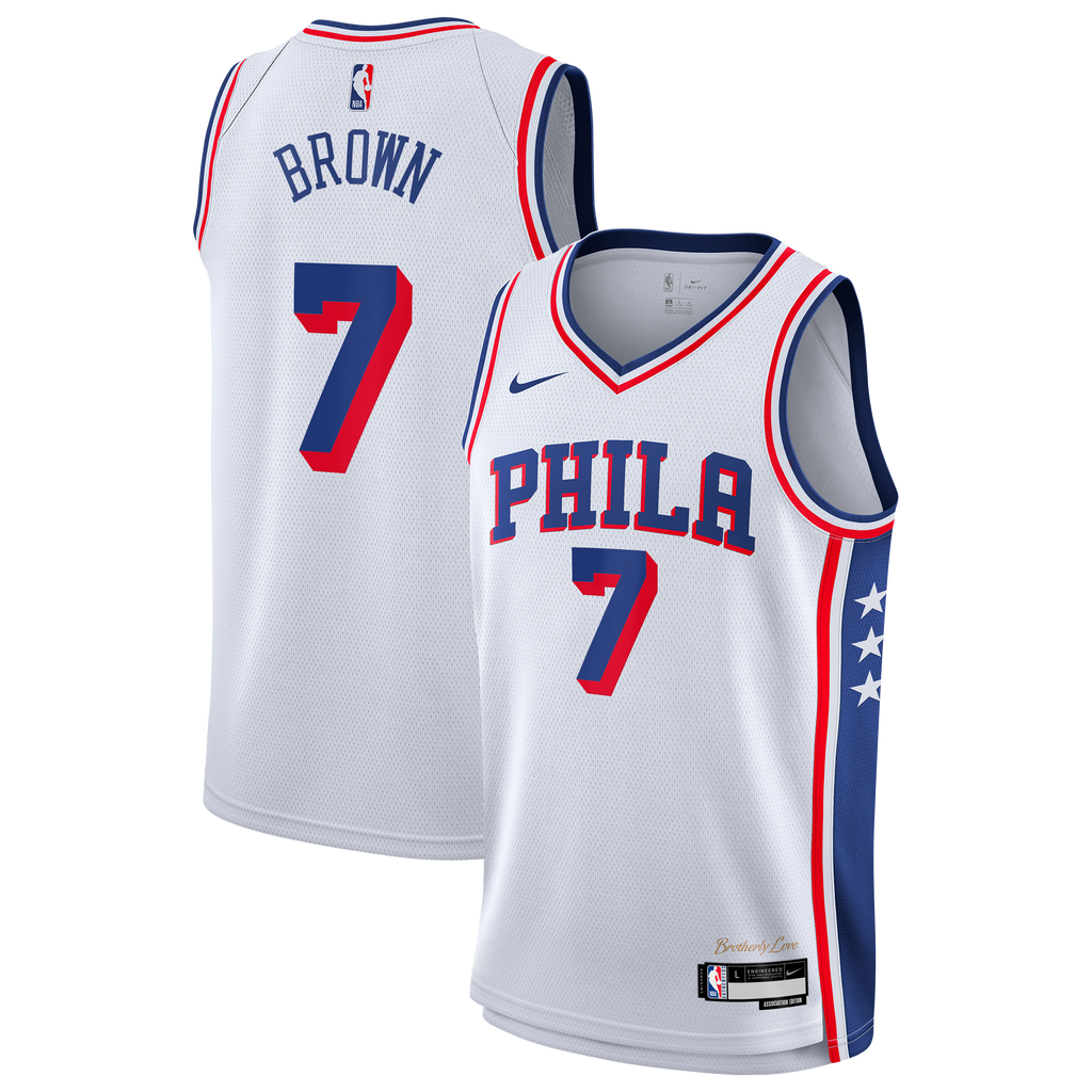 Philadelphia 76ers Nike Association Edition Swingman Jersey - White - Jaylen Brown - Youth NBA Team Jersey Basketball Fan Apparel