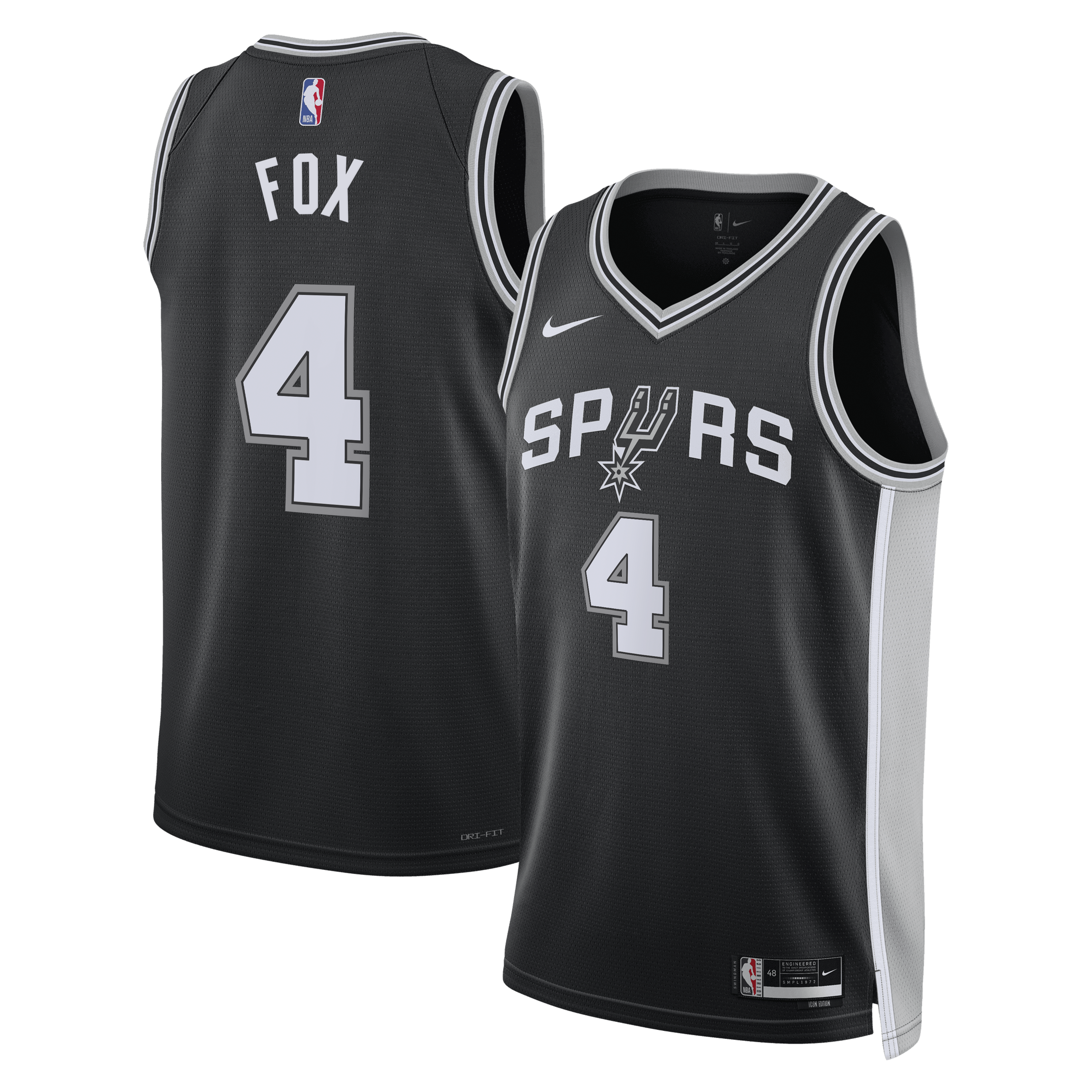 San Antonio Spurs Nike Icon Edition Swingman Jersey - Black - De'Aaron Fox - Unisex NBA Team Jersey Basketball Fan Apparel