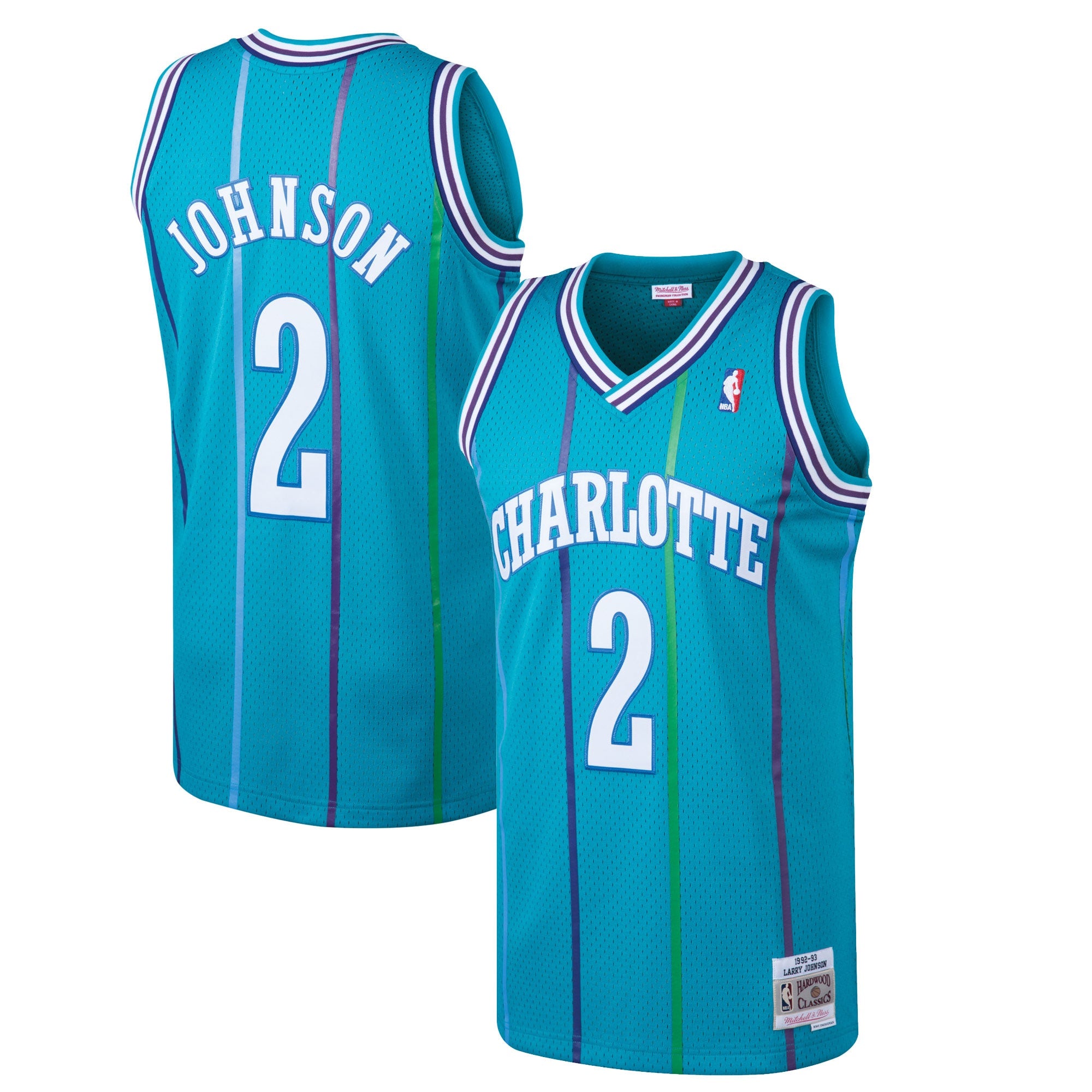 Charlotte Hornets Mitchell & Ness Larry Johnson 1992-93 Hardwood Classics Swingman Jersey - Teal - Men's NBA Team Jersey Basketball Fan Apparel