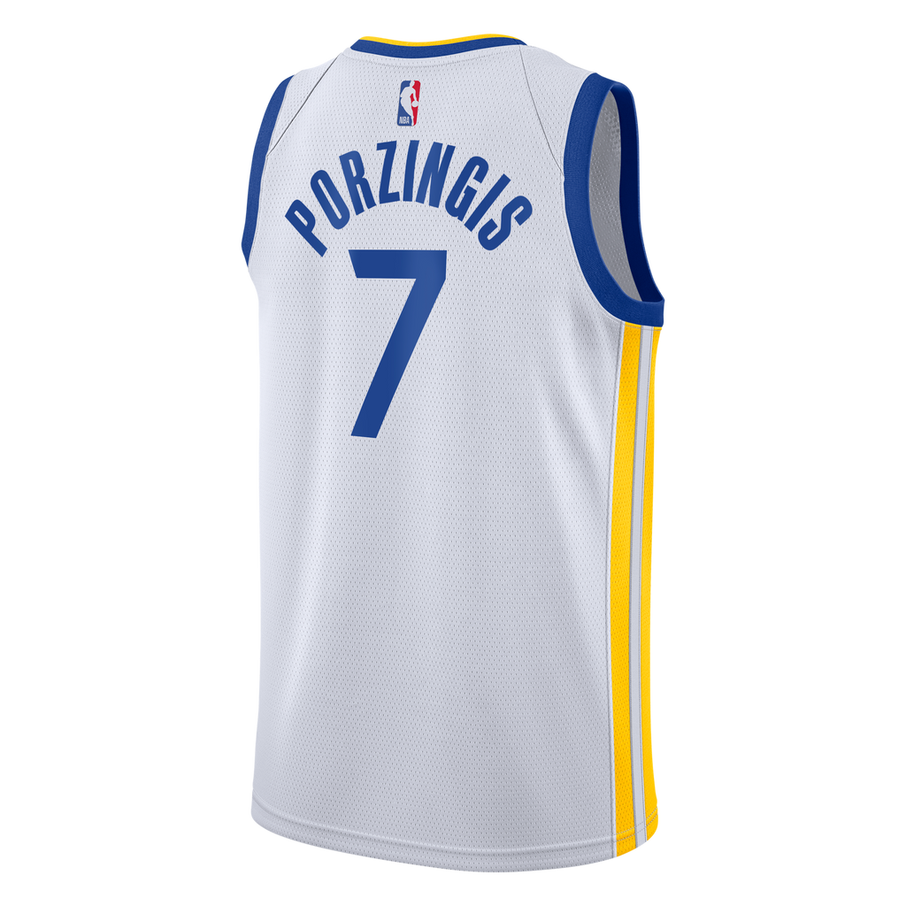 Golden State Warriors Nike Association Edition Swingman Jersey - White - Kristaps Porziņģis - Youth NBA Team Jersey Basketball Fan Apparel