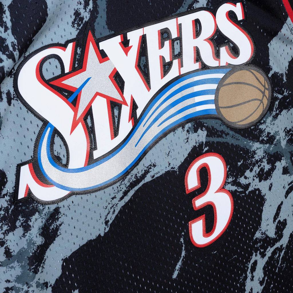 Philadelphia 76ers Mitchell & Ness Allen Iverson 2000 Team Marble Swingman Jersey - Black NBA Team Jersey Basketball Fan Apparel