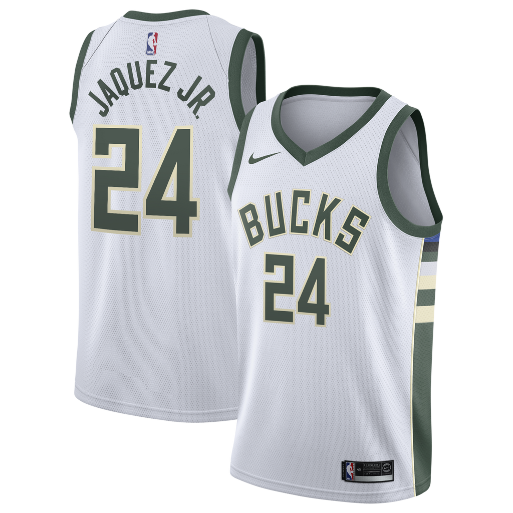 Milwaukee Bucks Nike Association Edition Swingman Jersey - White - Jaime Jaquez Jr. - Youth NBA Team Jersey Basketball Fan Apparel