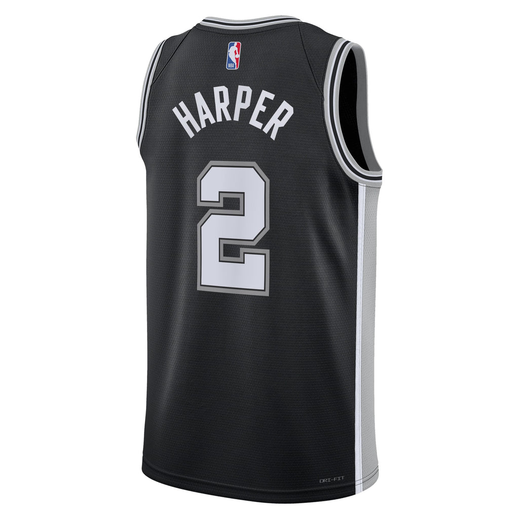 San Antonio Spurs Nike Icon Edition Swingman Jersey NBA 2025 First Round Draft Pick - Black - Dylan Harper - Unisex NBA Team Jersey Basketball Fan App