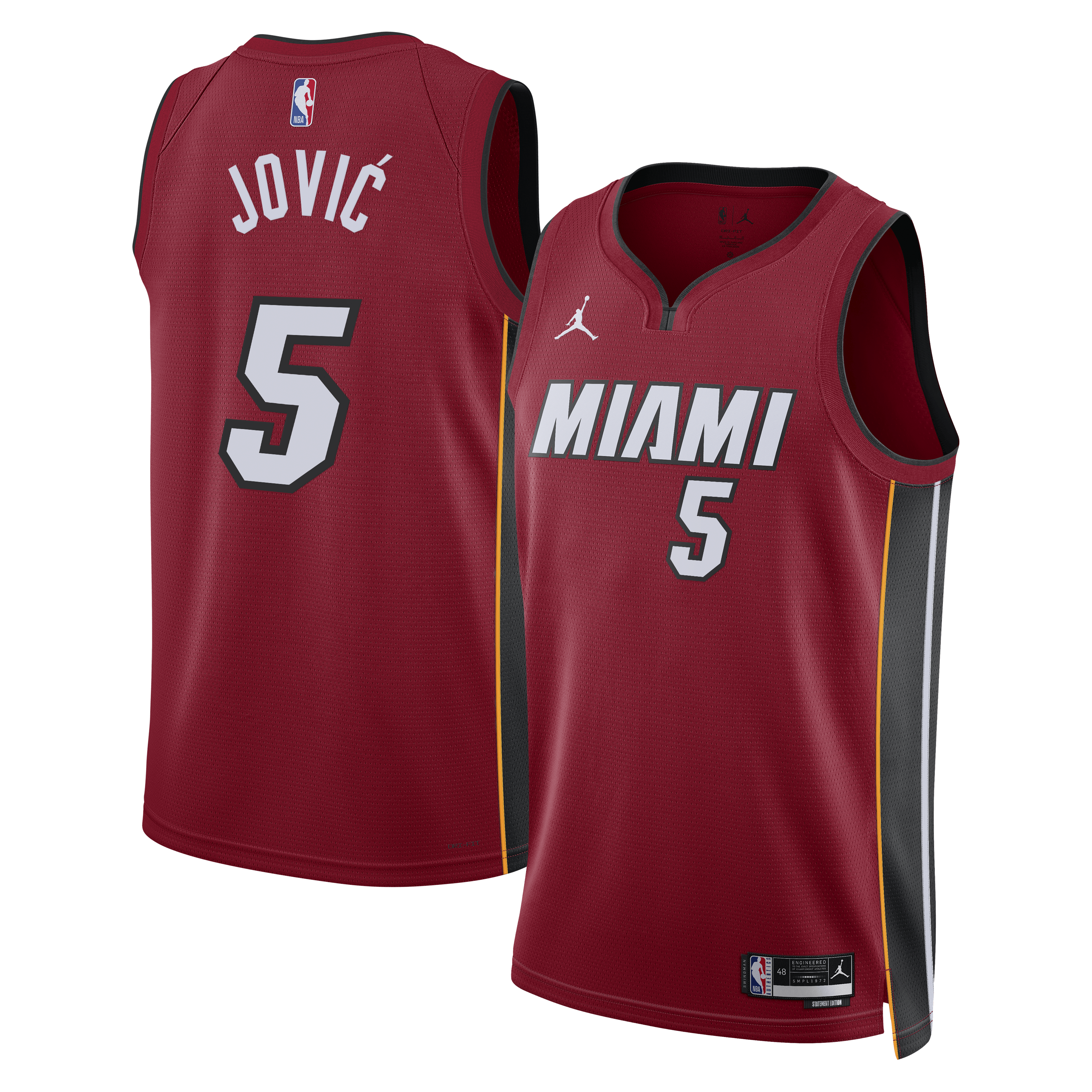 Miami Heat Jordan Brand Statement Edition Swingman Jersey - Red - Nikola Jović - Unisex NBA Team Jersey Basketball Fan Apparel
