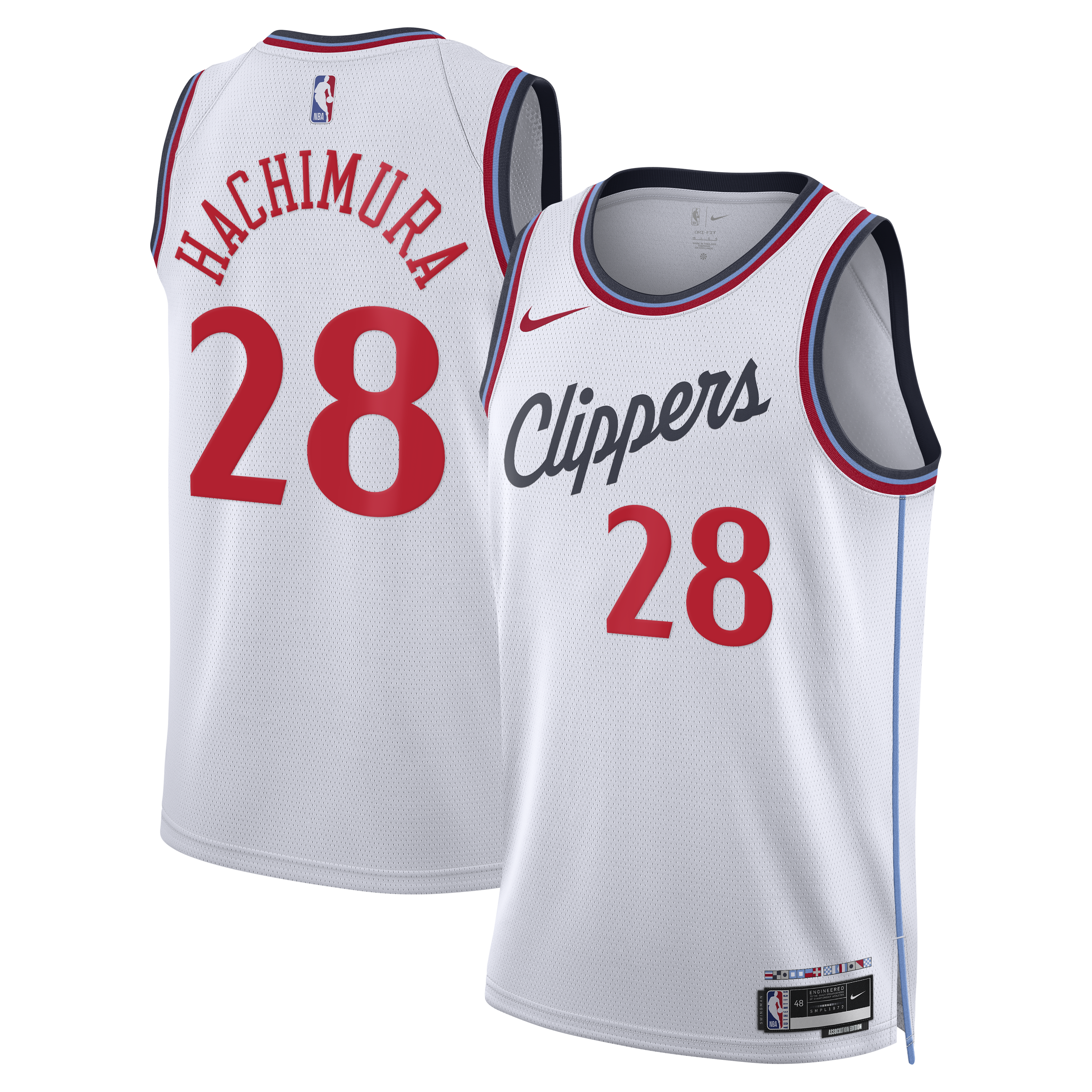 Los Angeles Clippers Nike Replica Association Edition Swingman Jersey - White - Rui Hachimura - Unisex NBA Team Jersey Basketball Fan Apparel