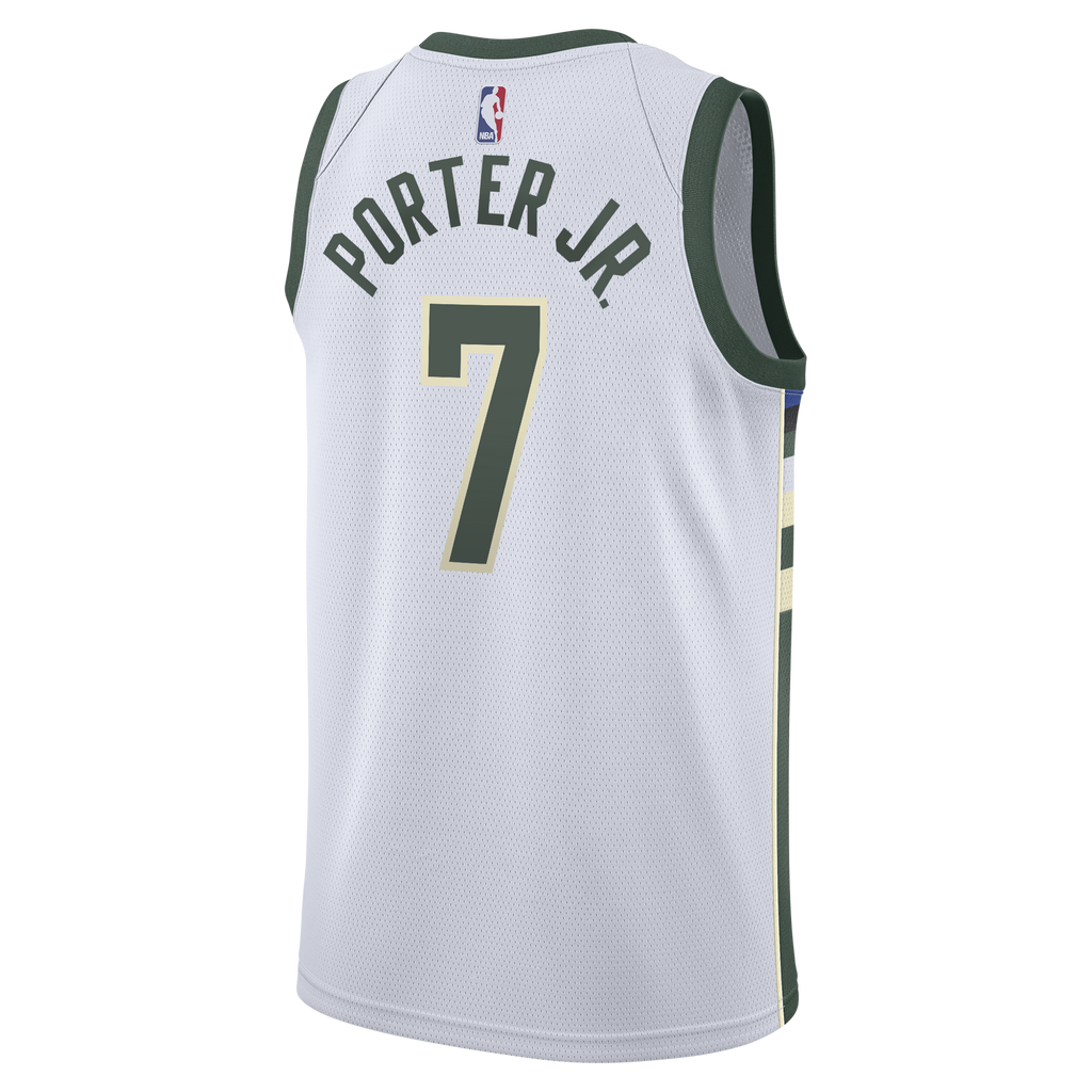 Milwaukee Bucks Nike Association Edition Swingman Jersey - White - Kevin Porter Jr. - Youth NBA Team Jersey Basketball Fan Apparel