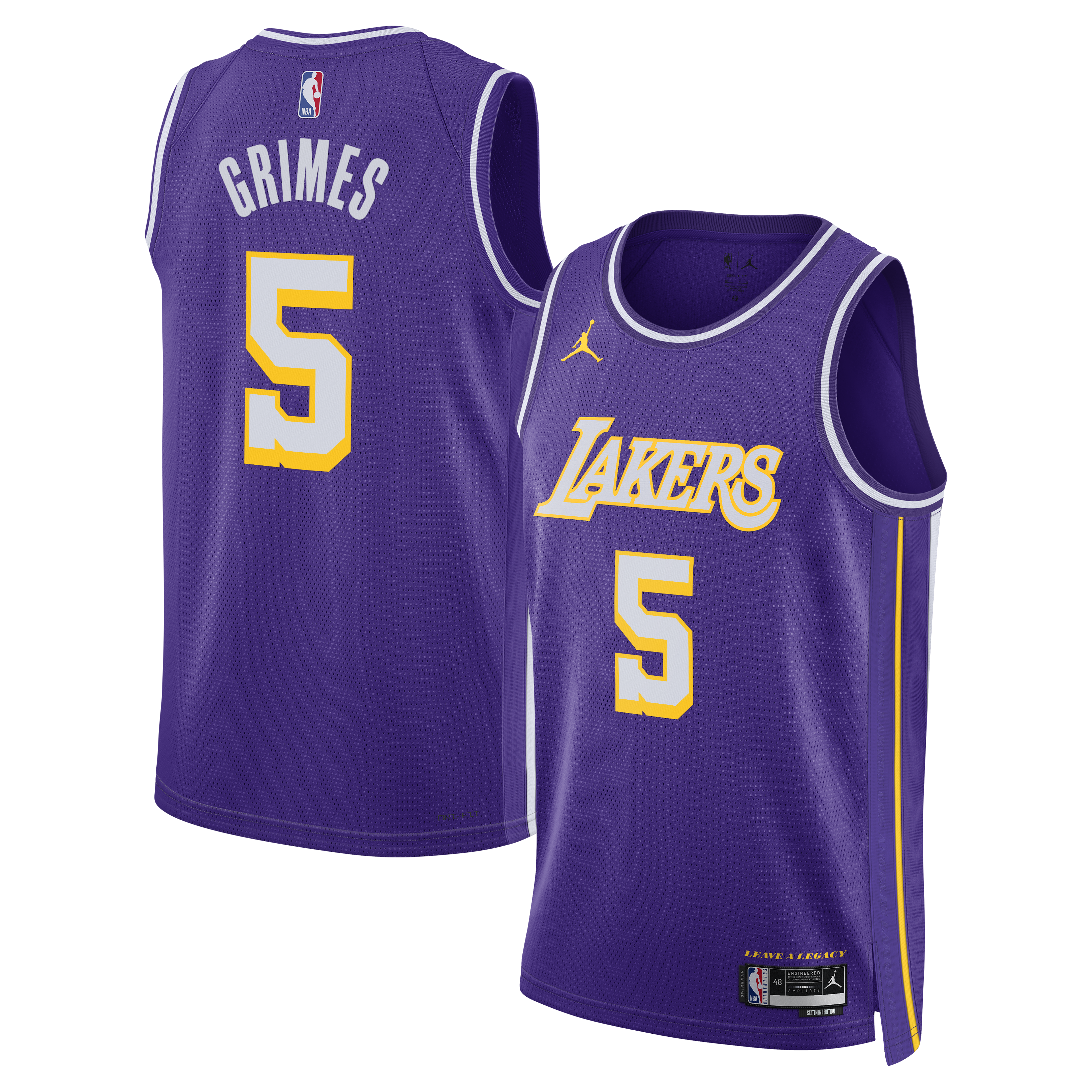Los Angeles Lakers Jordan Brand Statement Edition Jersey - Purple - Quentin Grimes - Unisex NBA Team Jersey Basketball Fan Apparel