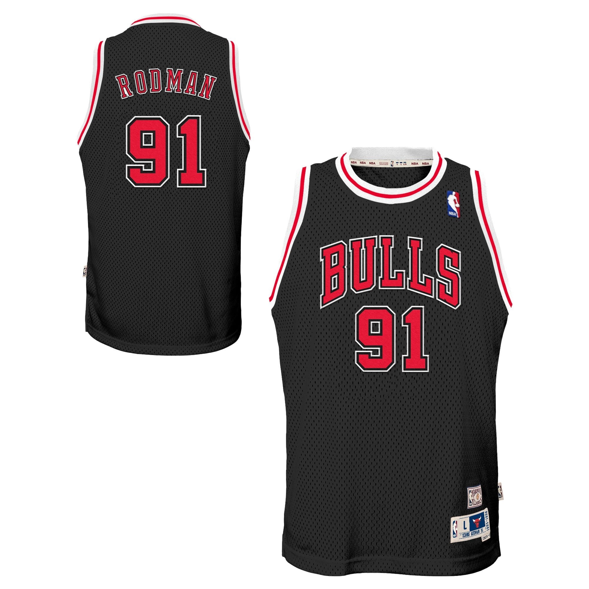 Chicago Bulls Dennis Rodman 1997-98 Hardwood Classics Alernate Swingman Jersey - Black - Youth NBA Team Jersey Basketball Fan Apparel
