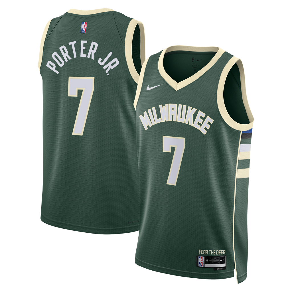 Milwaukee Bucks Nike Icon Edition Swingman Jersey - Hunter Green - Kevin Porter Jr. - Unisex NBA Team Jersey Basketball Fan Apparel