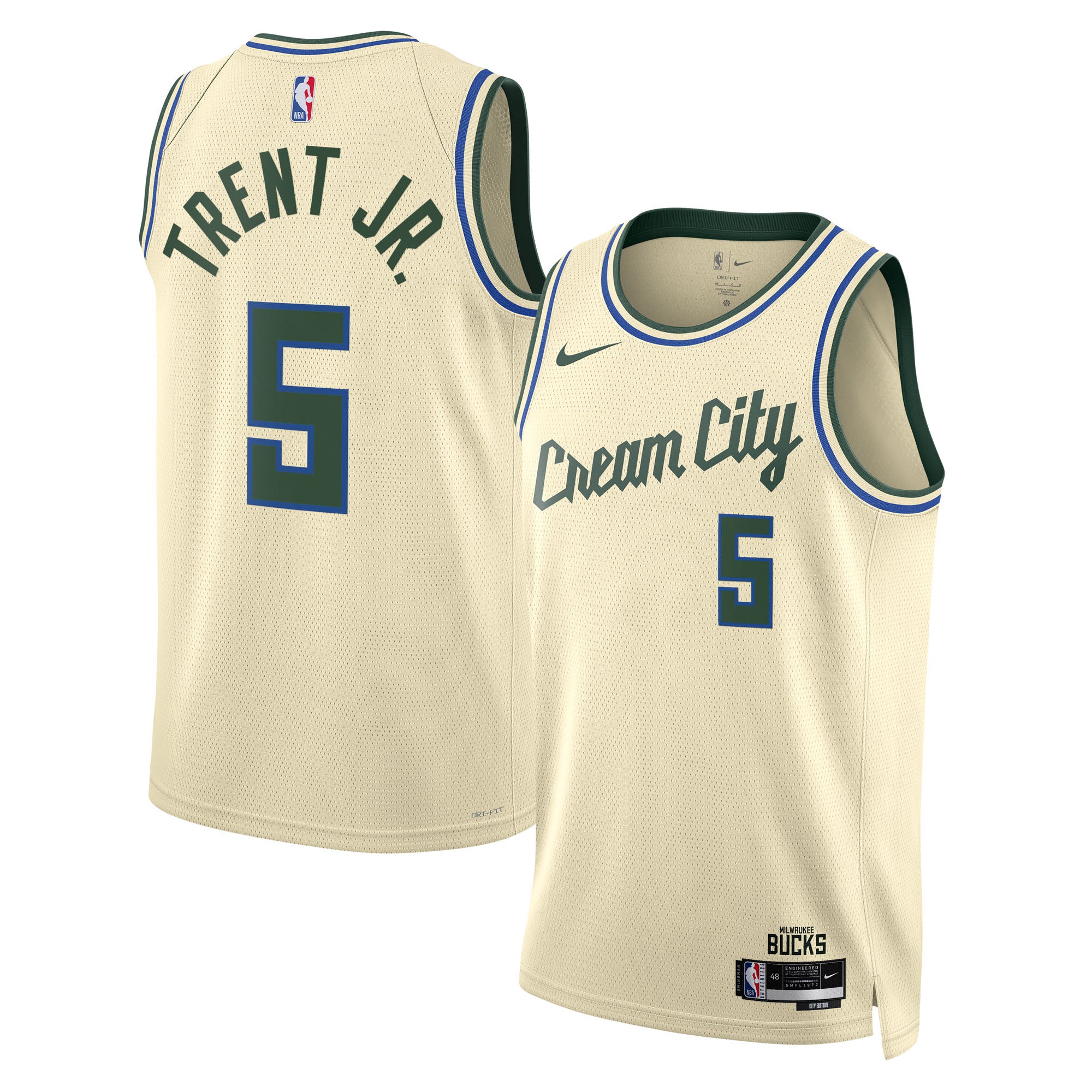 Milwaukee Bucks Nike 2025/26 City Edition Swingman Jersey - Cream - Gary Trent Jr. - Unisex NBA Team Jersey Basketball Fan Apparel