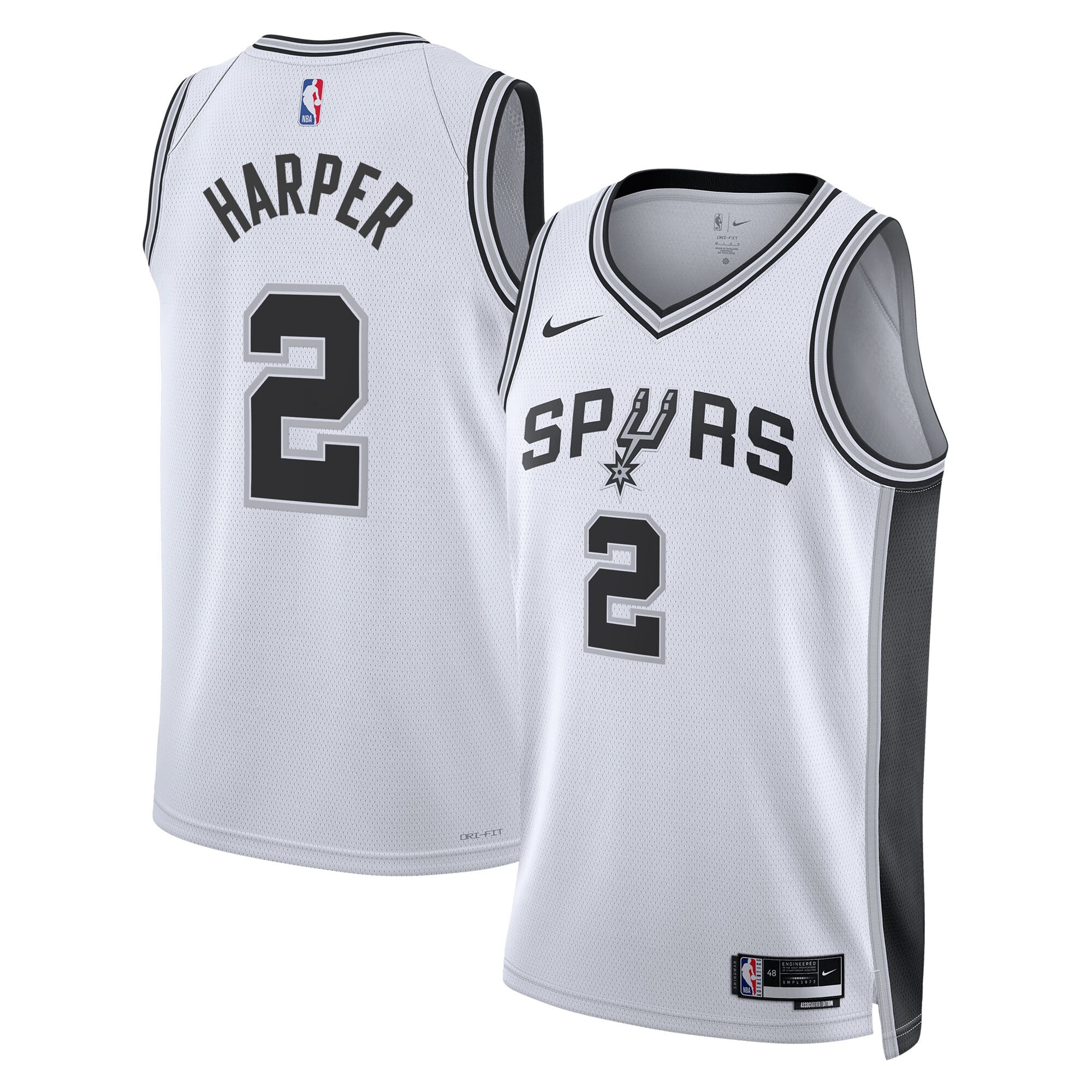 San Antonio Spurs Nike Association Swingman Jersey NBA 2025 First Round Draft Pick - White - Dylan Harper - Youth NBA Team Jersey Basketball Fan Appar