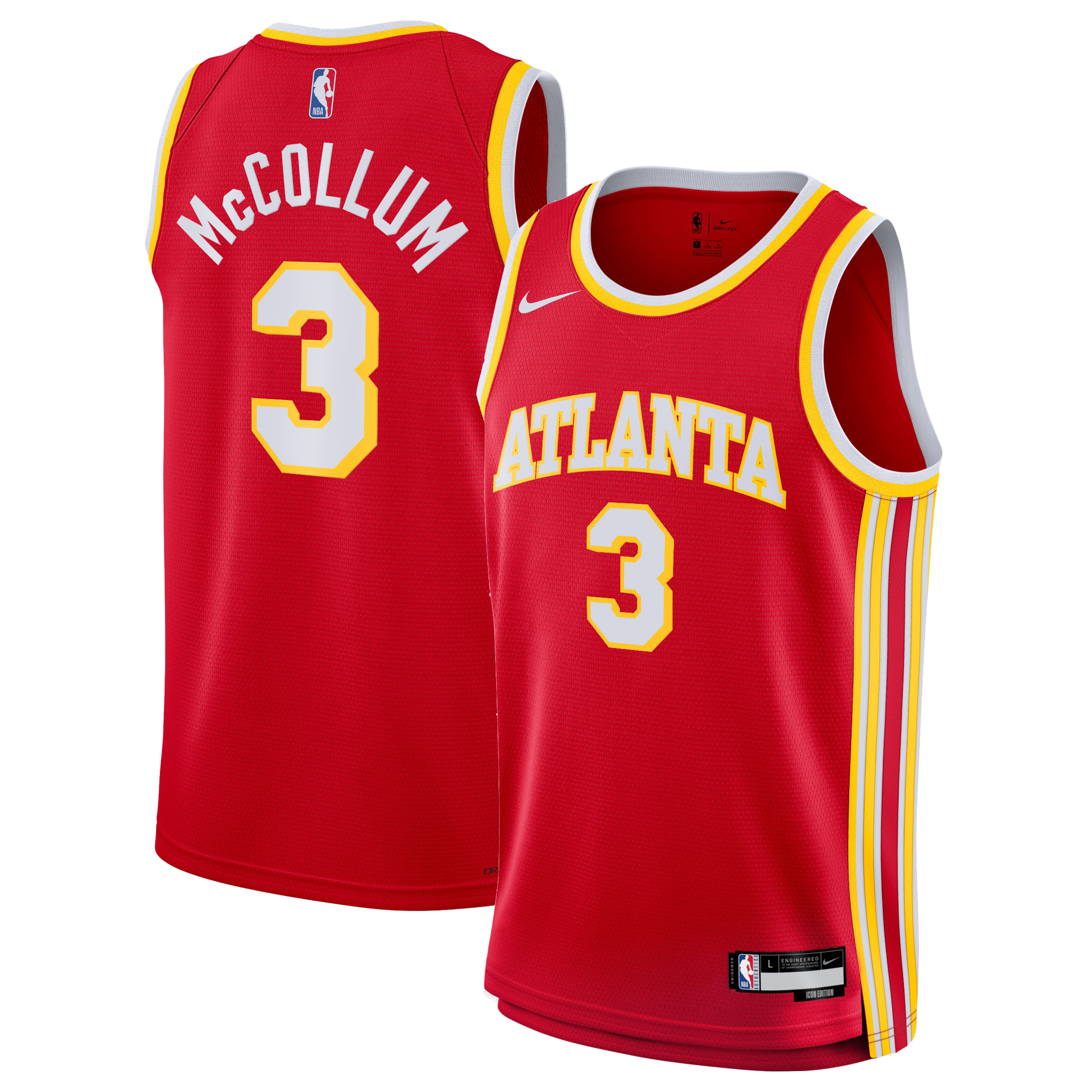 Atlanta Hawks Nike Icon Edition Swingman Jersey - Red - CJ McCollum - Youth NBA Team Jersey Basketball Fan Apparel