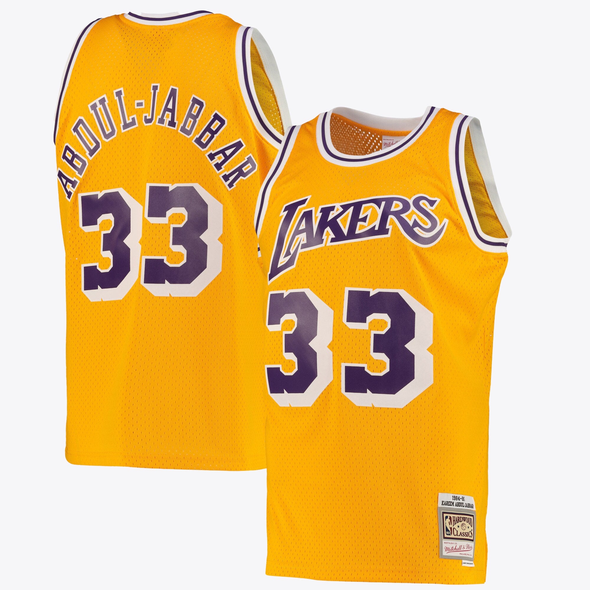 Los Angeles Lakers Mitchell & Ness Kareem Abdul-Jabbar Road Swingman Jersey - Light Gold - Men's NBA Team Jersey Basketball Fan Apparel