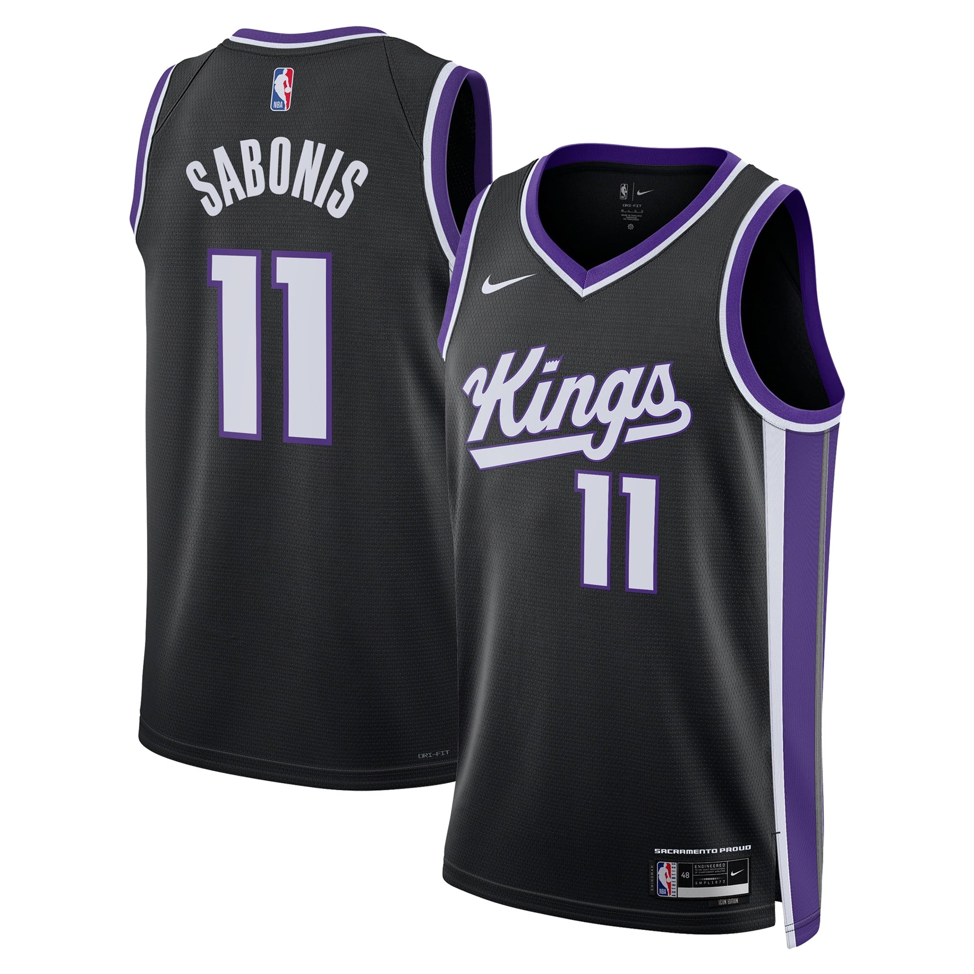 Sacramento Kings Nike Icon Edition Swingman Jersey - Black - Domantas Sabonis - Unisex NBA Team Jersey Basketball Fan Apparel