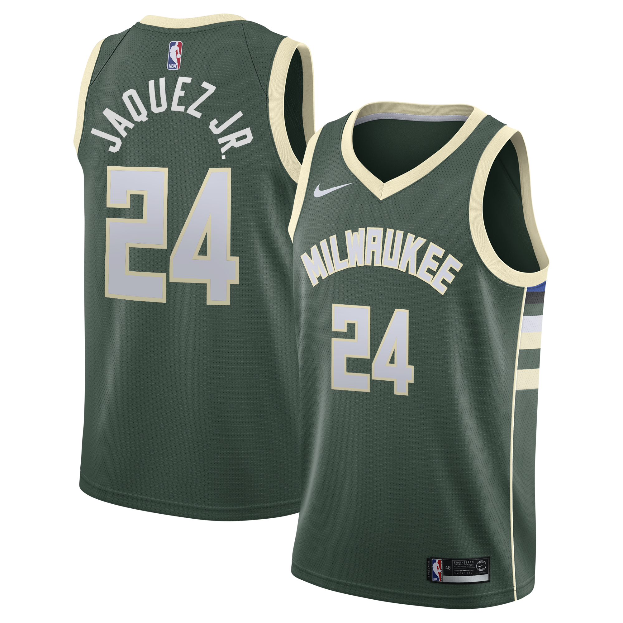Milwaukee Bucks Nike Icon Edition Swingman Jersey - Hunter Green - Jaime Jaquez Jr. - Youth NBA Team Jersey Basketball Fan Apparel