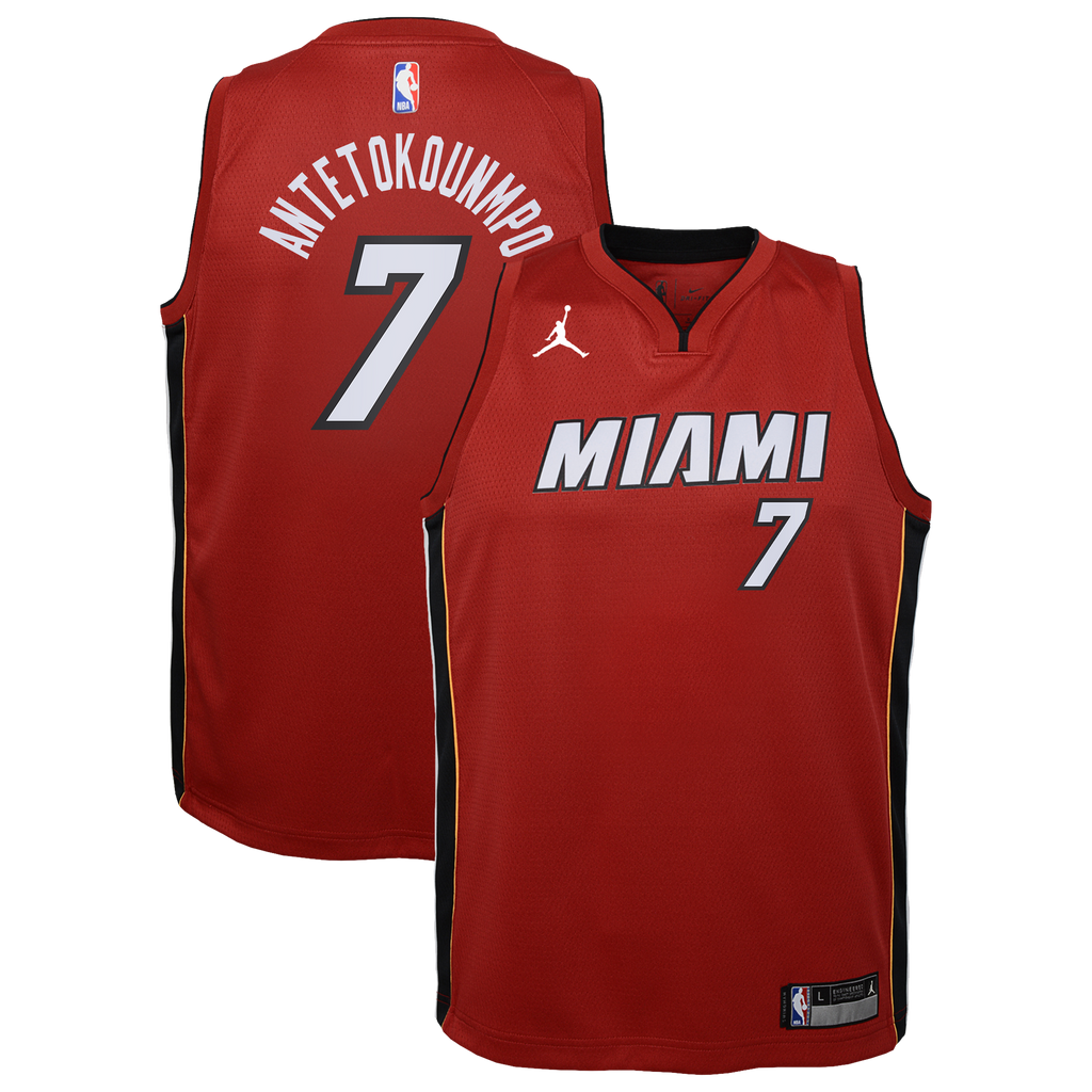 Miami Heat Jordan Brand Statement Edition Swingman Jersey - Red - Giannis Antetokounmpo - Youth NBA Team Jersey Basketball Fan Apparel