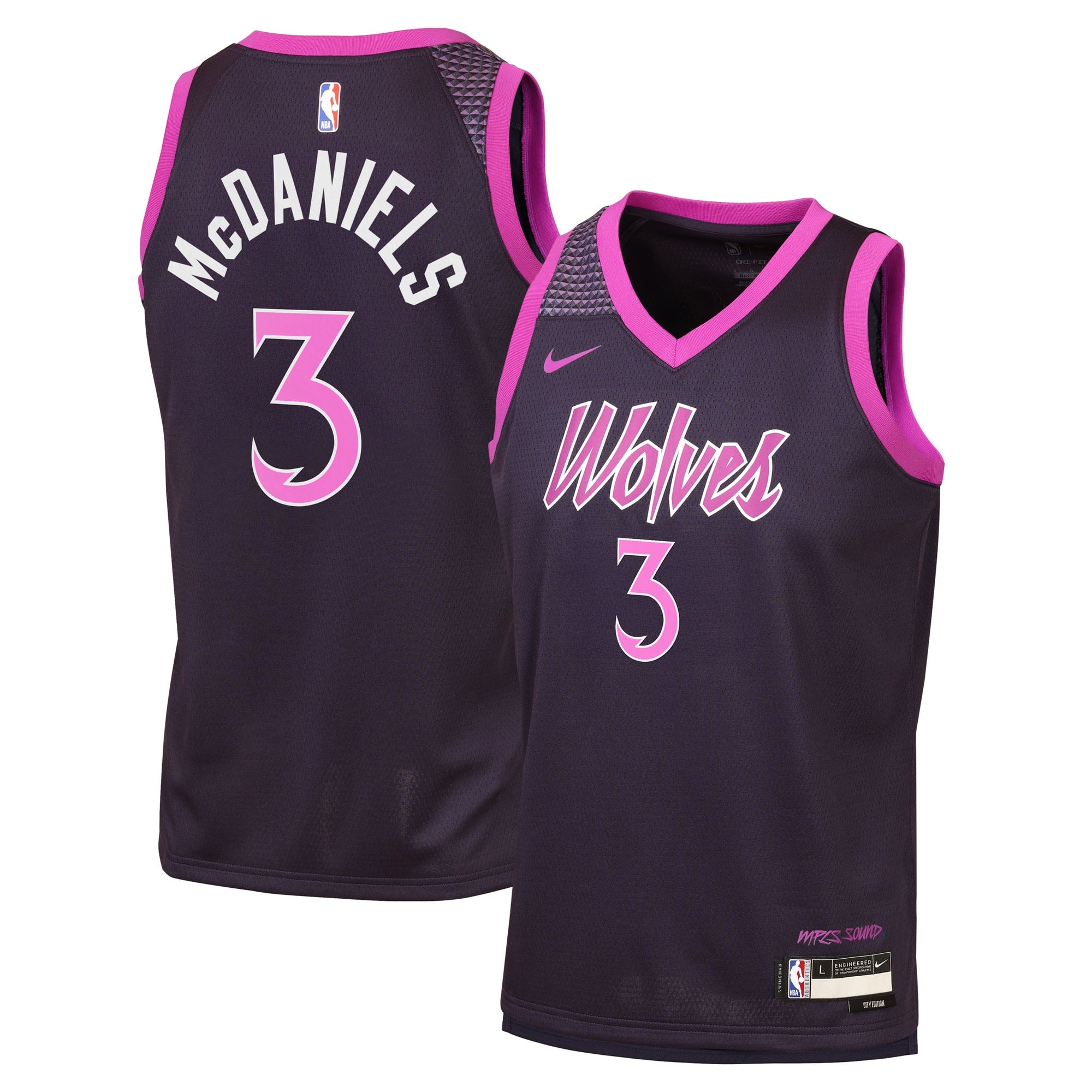 Minnesota Timberwolves Nike 2025/26 City Edition Swingman Jersey - Black - Jaden McDaniels - Youth NBA Team Jersey Basketball Fan Apparel