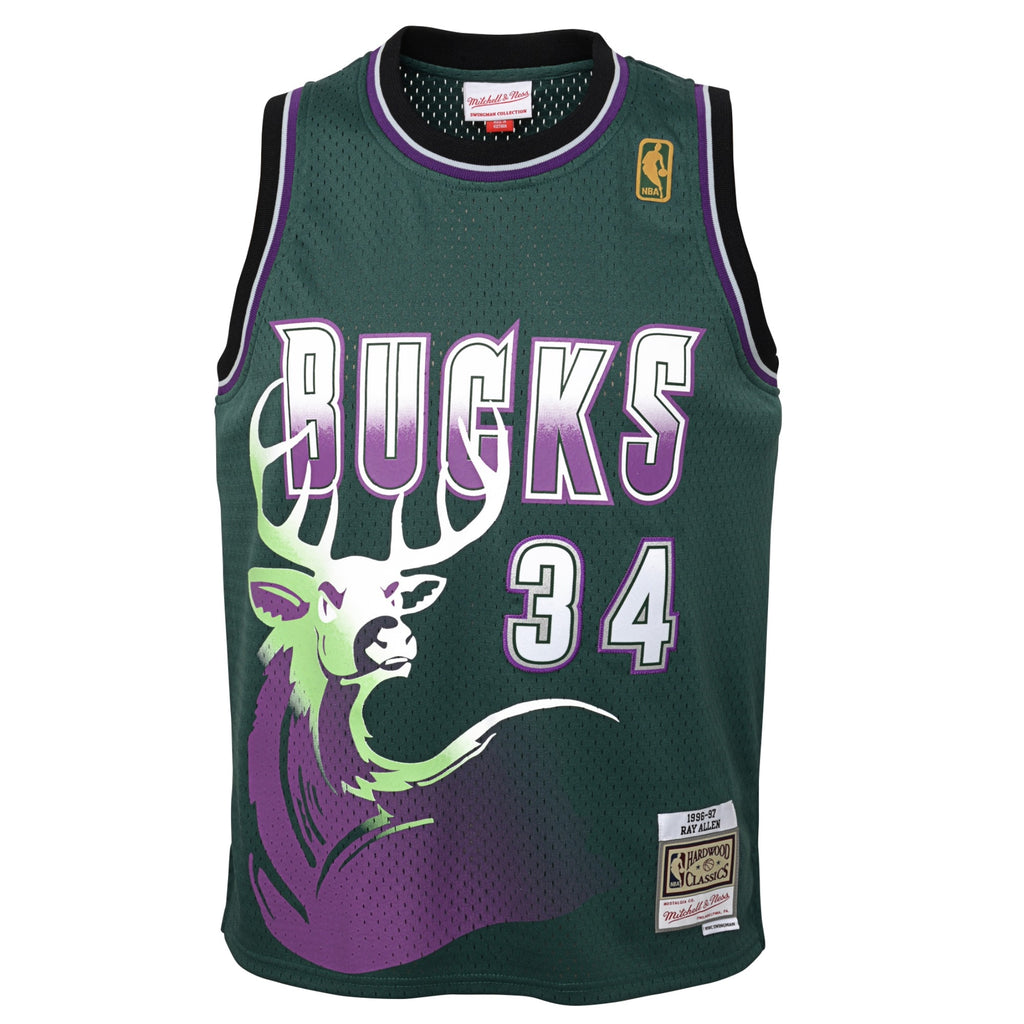 Milwaukee Bucks Ray Allen 1996-97 Hardwood Classics Swingman Jersey - Fir - Youth NBA Team Jersey Basketball Fan Apparel