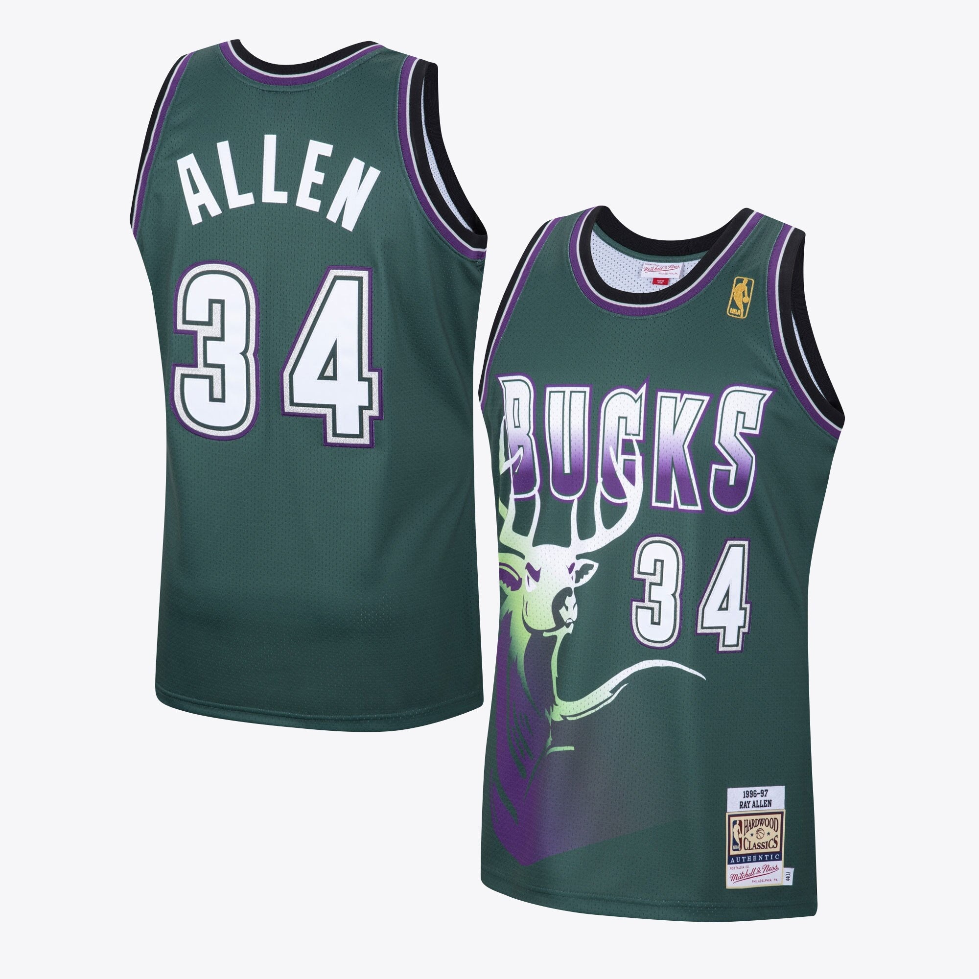 Milwaukee Bucks Mitchell & Ness Ray Allen 1996 Hardwood Classics Alternate Swingman Jersey - Dark Green - Men's NBA Team Jersey Basketball Fan Apparel