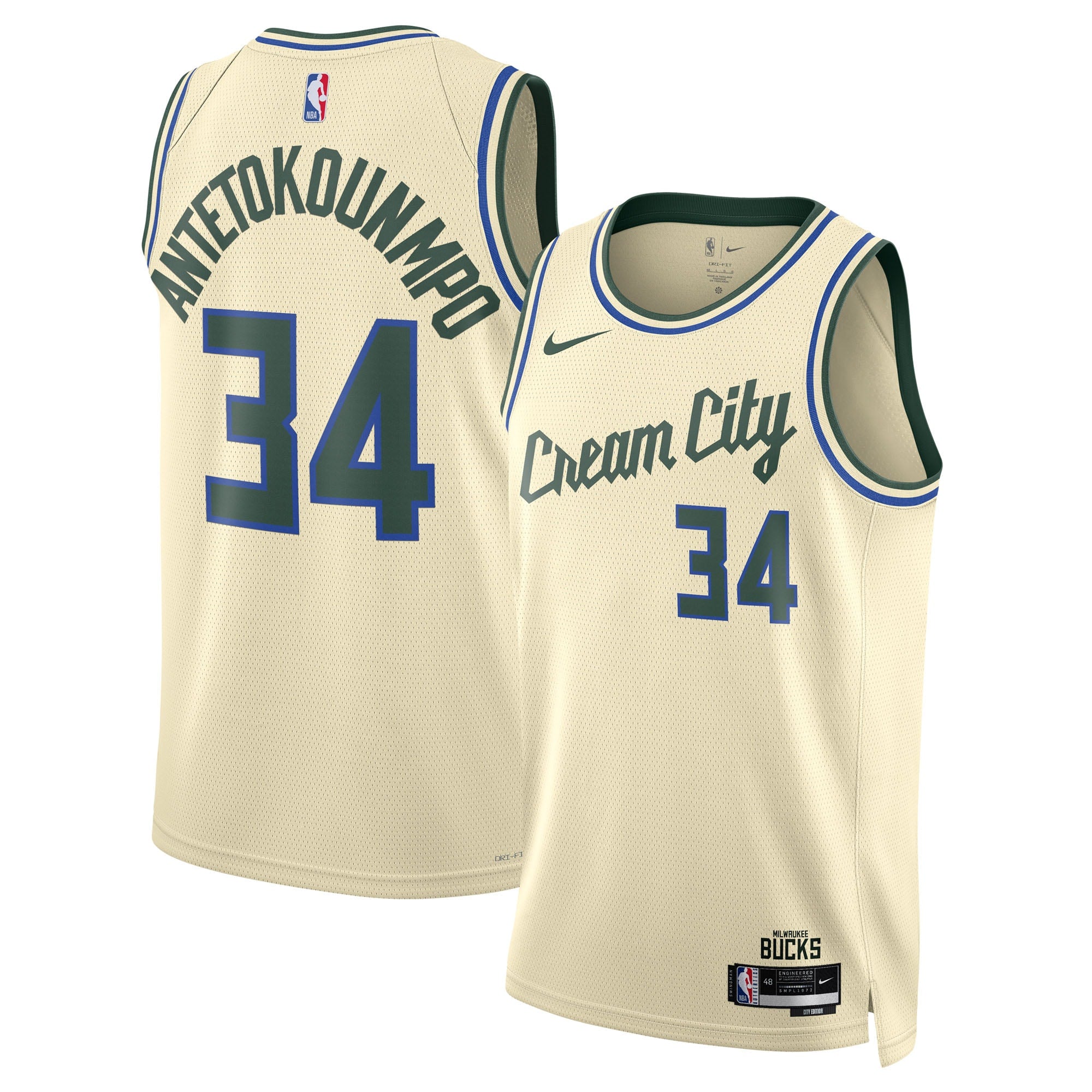 Milwaukee Bucks Nike 2025/26 City Edition Swingman Jersey - Cream - Giannis Antetokounmpo - Unisex NBA Team Jersey Basketball Fan Apparel