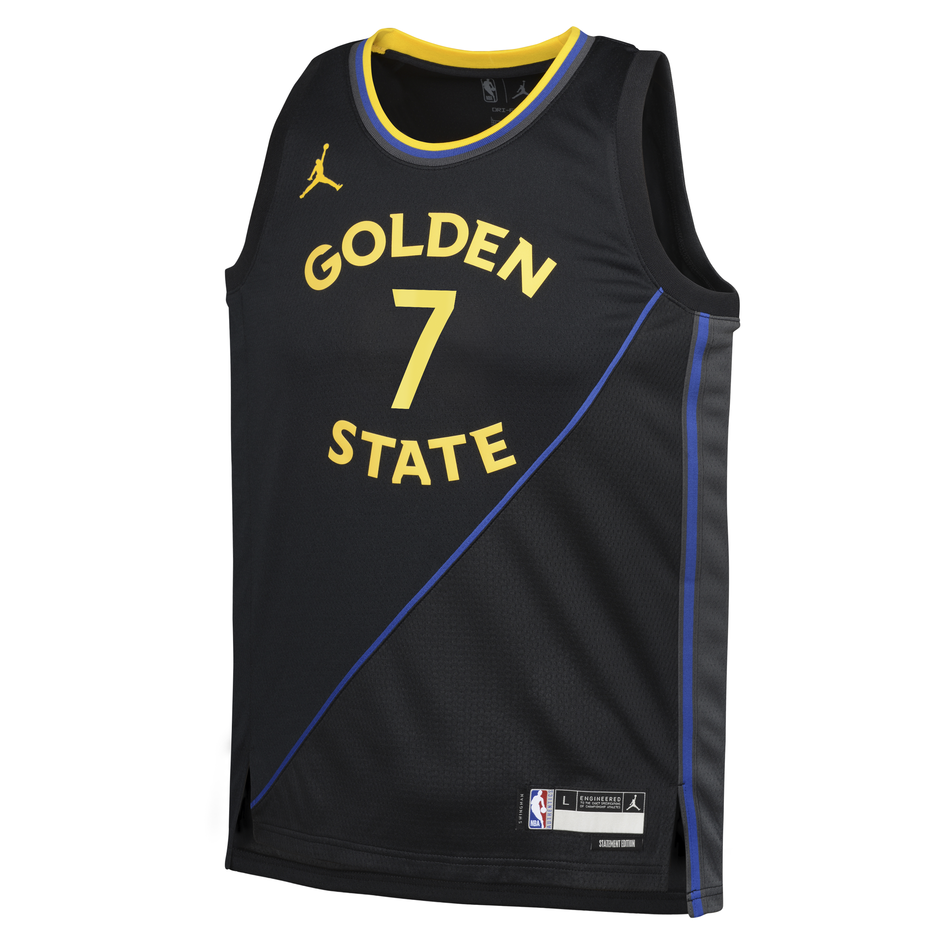 Golden State Warriors Jordan Brand Statement Edition Swingman Jersey - Black - Kristaps Porziņģis - Youth NBA Team Jersey Basketball Fan Apparel