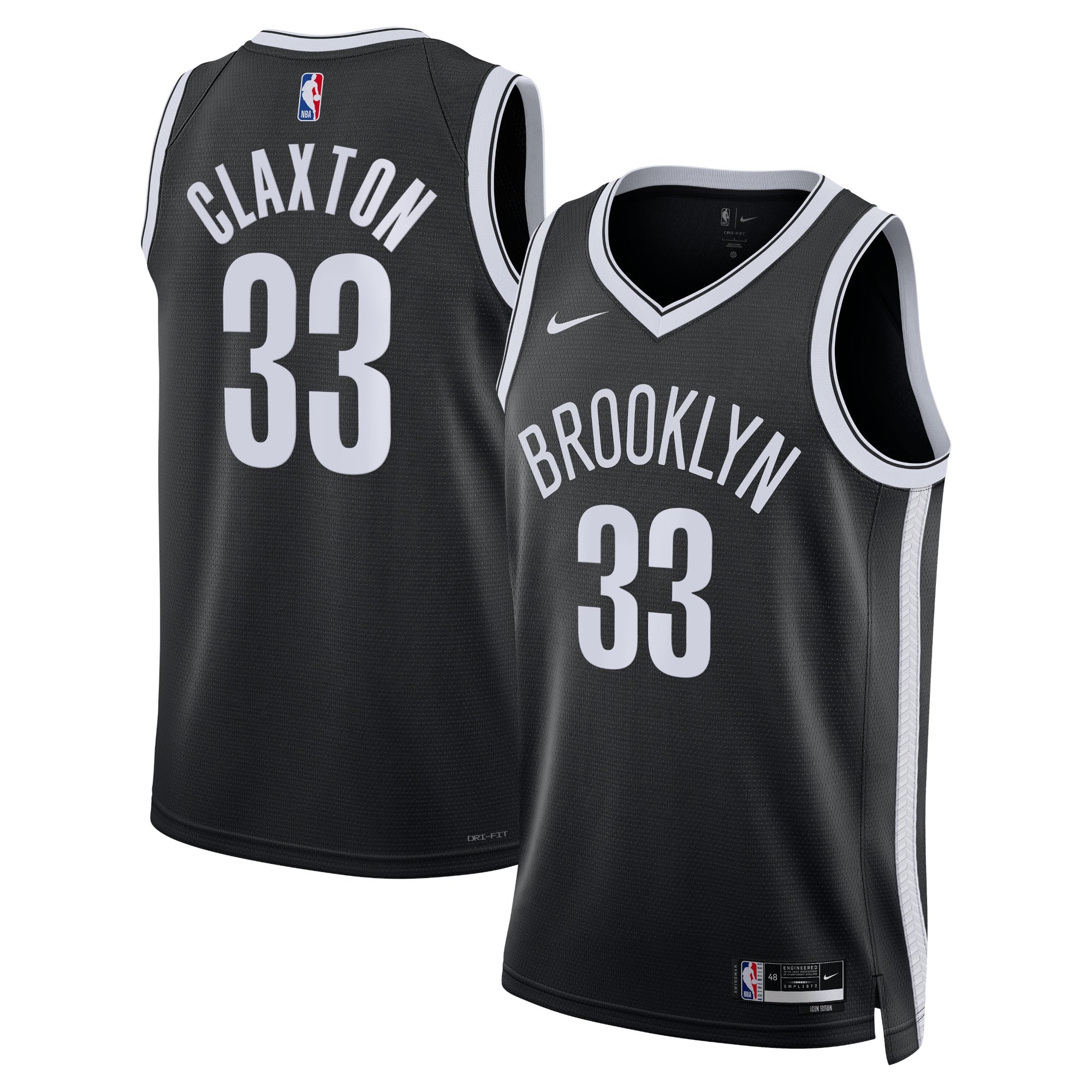 Brooklyn Nets Nike Icon Edition Swingman Jersey - Black - Nic Claxton - Unisex NBA Team Jersey Basketball Fan Apparel