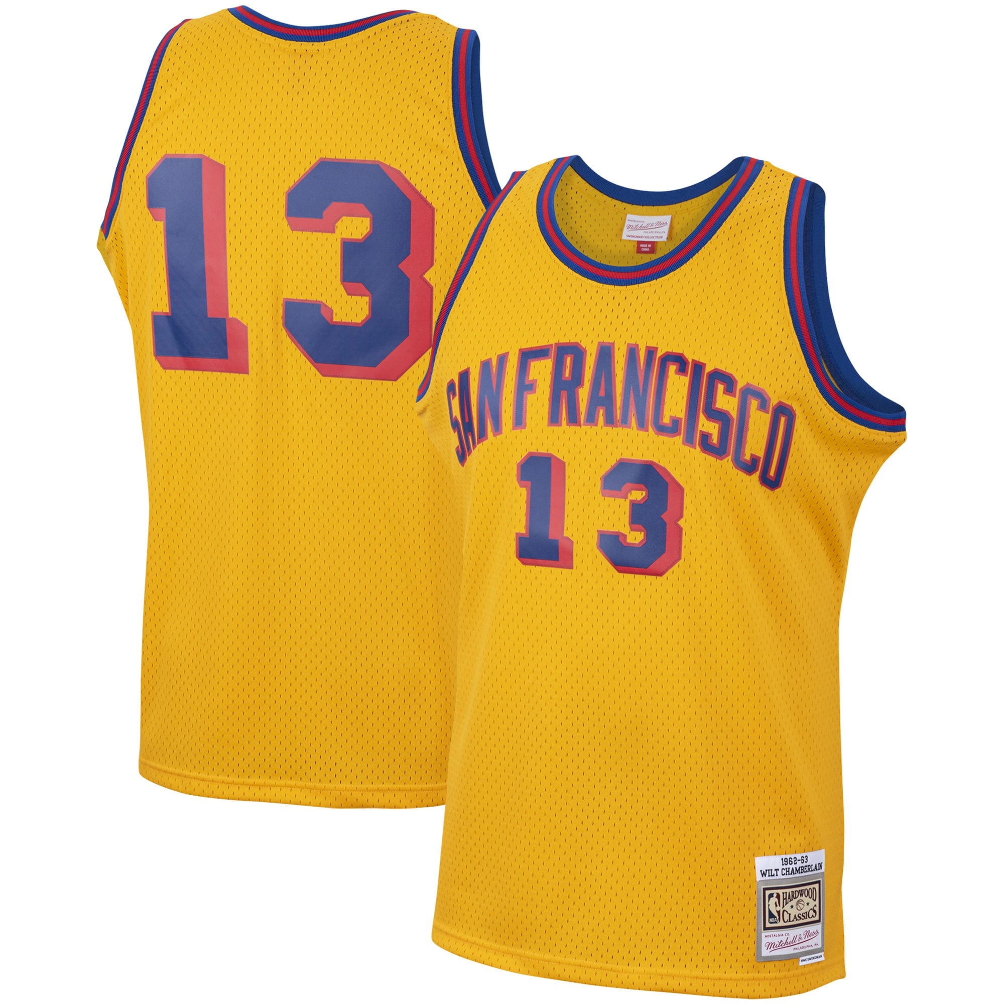 San Francisco Warriors Mitchell & Ness Wilt Chamberlain 1962-63 Hardwood Classics Swingman Jersey - Gold - Men's NBA Team Jersey Basketball Fan Appare