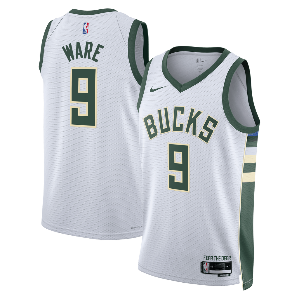 Milwaukee Bucks Nike Association Edition Swingman Jersey - White - Kel'el Ware - Unisex NBA Team Jersey Basketball Fan Apparel
