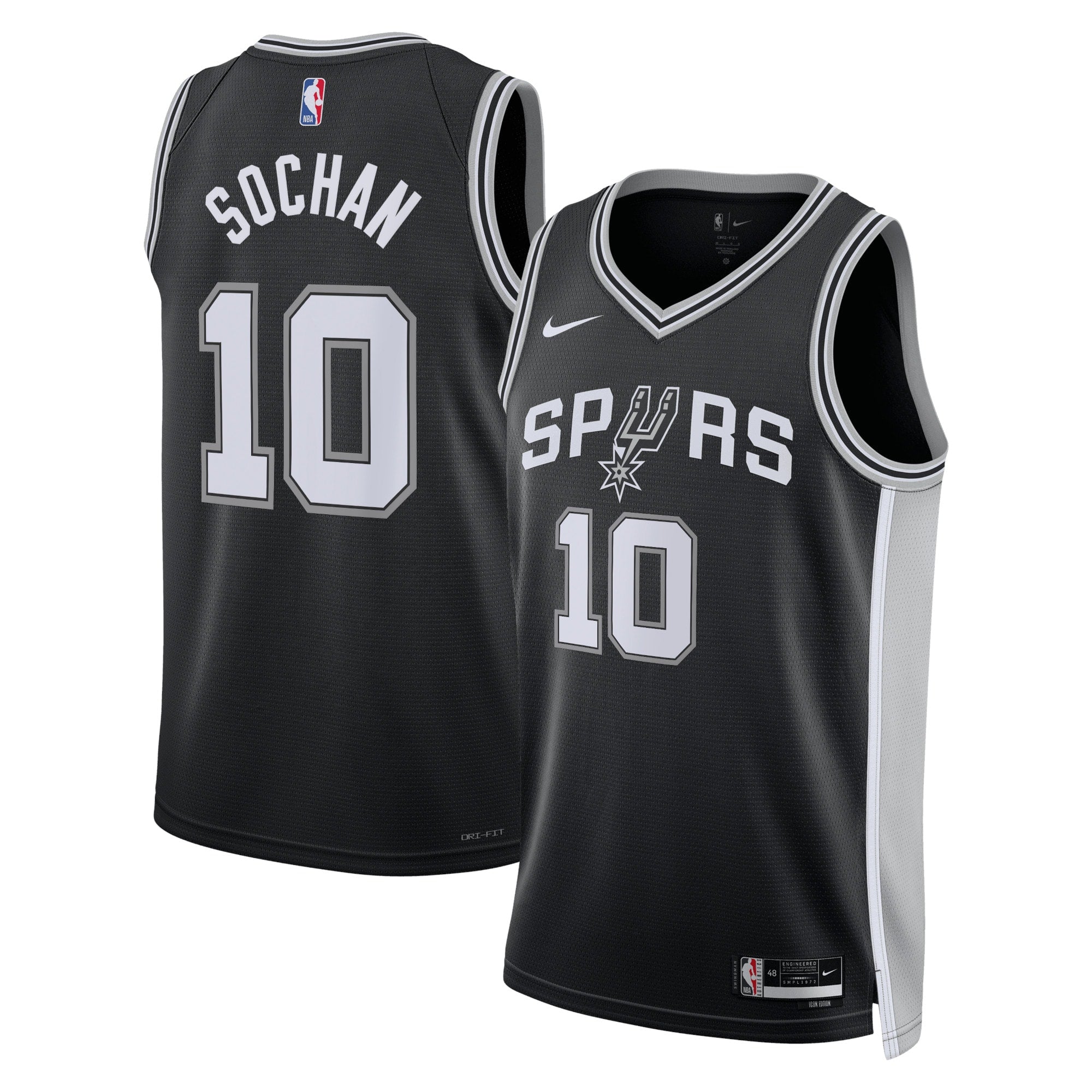 San Antonio Spurs Nike Icon Edition Swingman Jersey - Black - Jeremy Sochan - Unisex NBA Team Jersey Basketball Fan Apparel