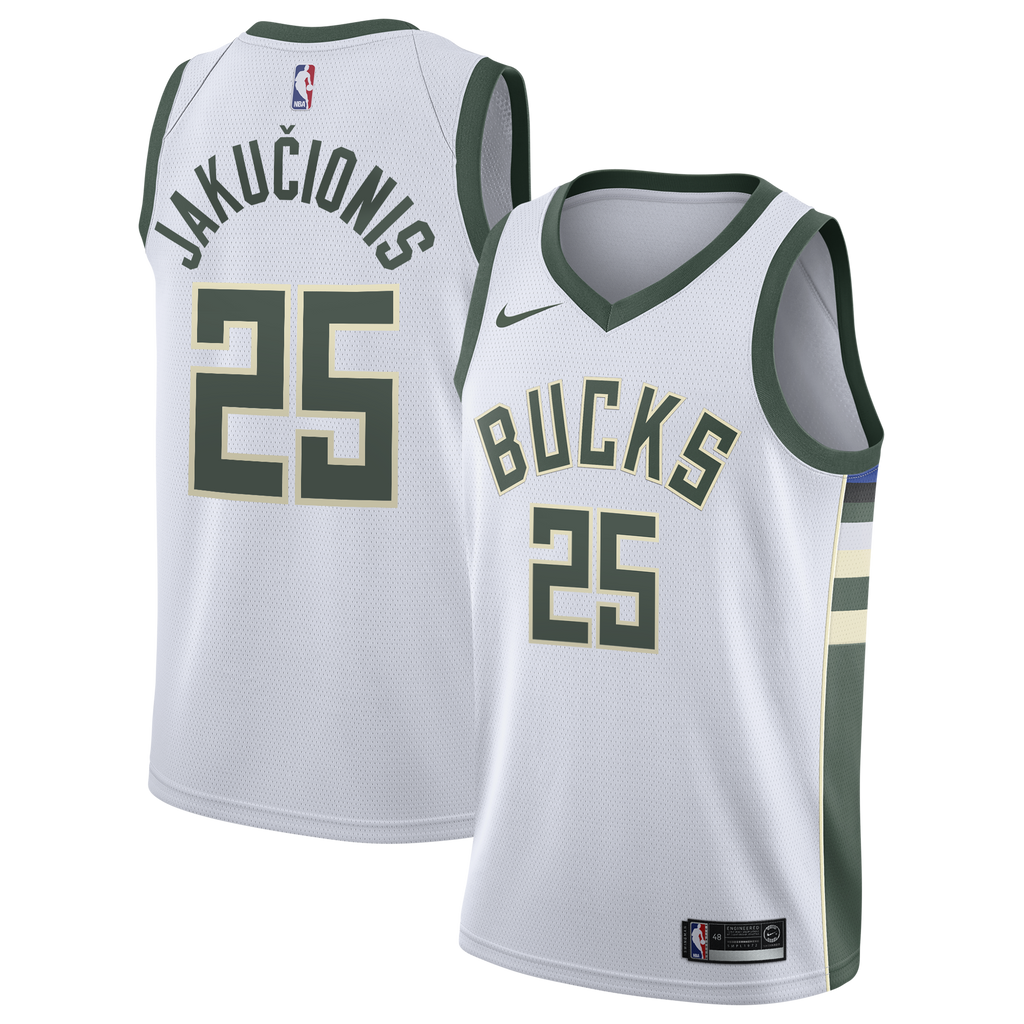 Milwaukee Bucks Nike Association Edition Swingman Jersey - White - Kasparas Jakučionis - Youth NBA Team Jersey Basketball Fan Apparel