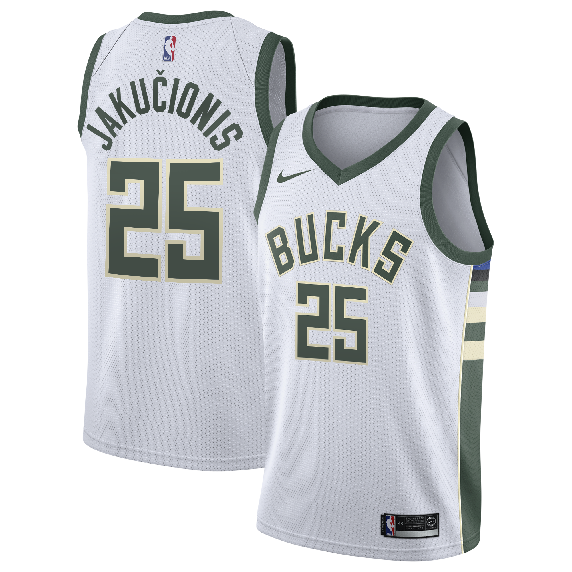 Milwaukee Bucks Nike Association Edition Swingman Jersey - White - Kasparas Jakučionis - Youth NBA Team Jersey Basketball Fan Apparel