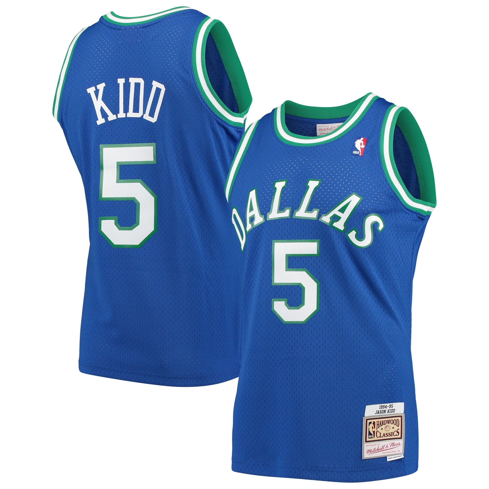 Dallas Mavericks Mitchell & Ness Jason Kidd 1994-95 Hardwood Classics Swingman Player Jersey - Blue - Men's NBA Team Jersey Basketball Fan Apparel