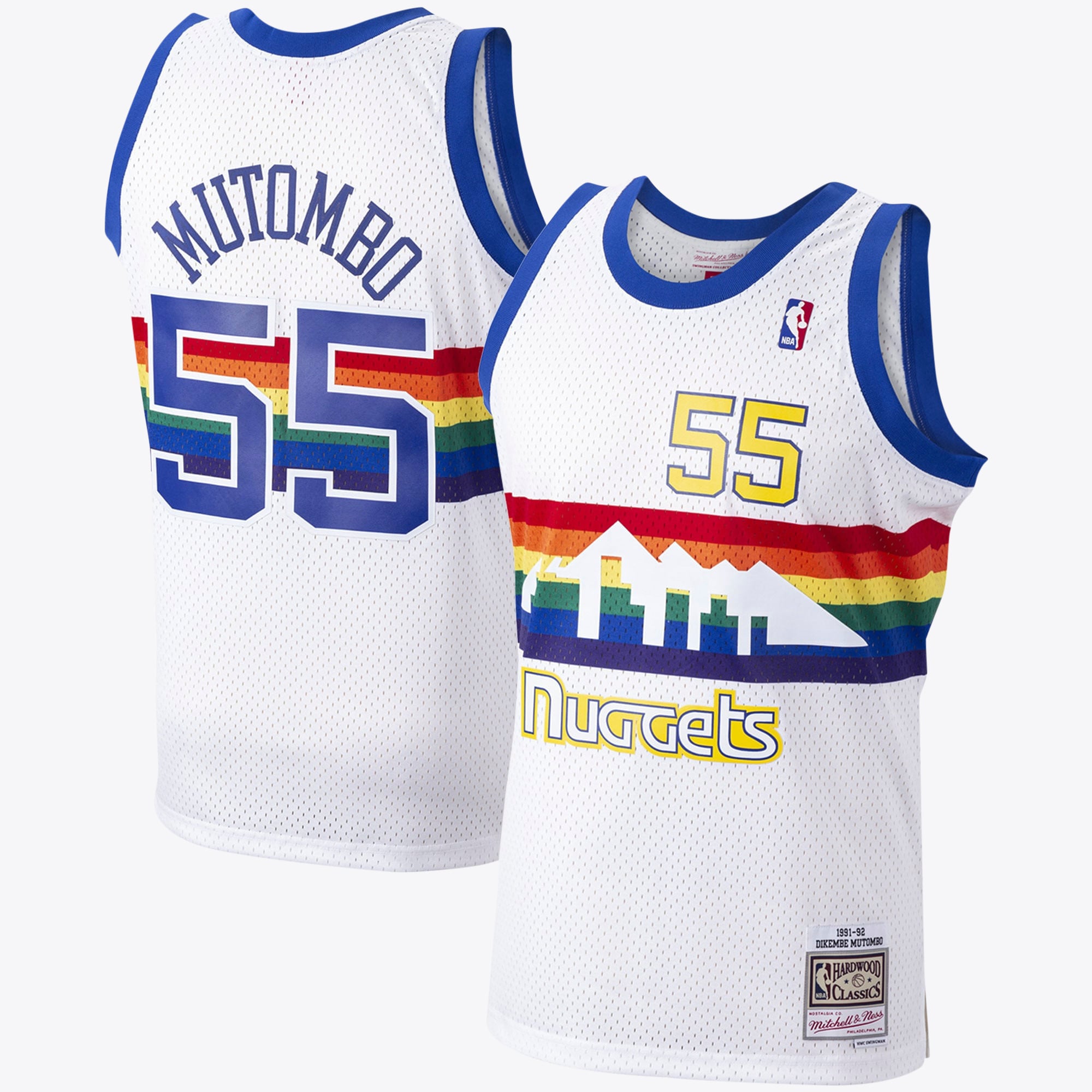 Denver Nuggets Mitchell & Ness Dikembe Mutombo 1991 Hardwood Classics Home Swingman Jersey - White - Men's NBA Team Jersey Basketball Fan Apparel