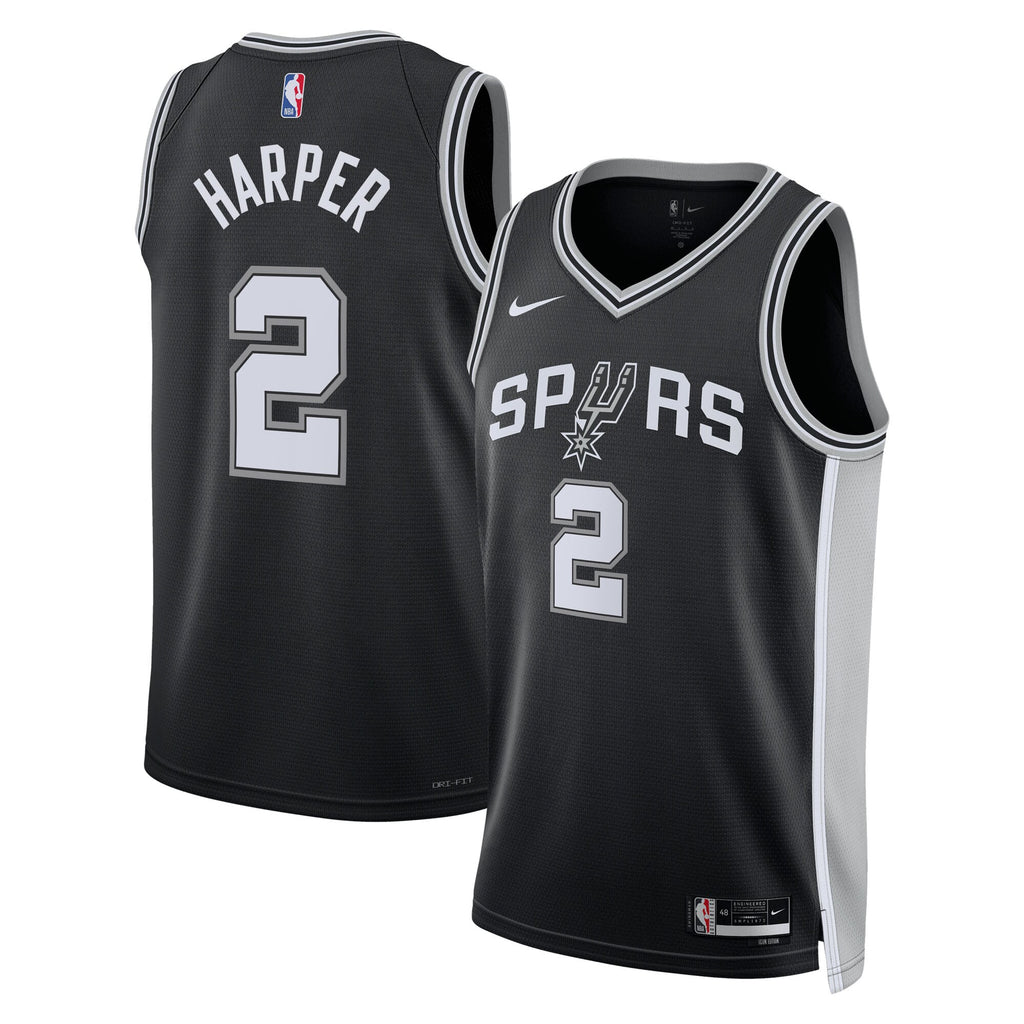 San Antonio Spurs Nike Icon Edition Swingman Jersey NBA 2025 First Round Draft Pick - Black - Dylan Harper - Unisex NBA Team Jersey Basketball Fan App