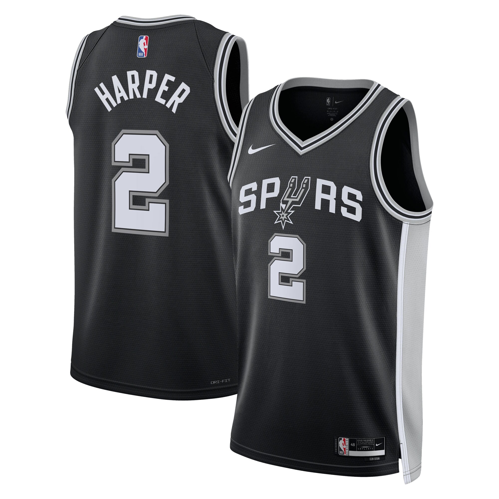 San Antonio Spurs Nike Icon Edition Swingman Jersey NBA 2025 First Round Draft Pick - Black - Dylan Harper - Unisex NBA Team Jersey Basketball Fan App