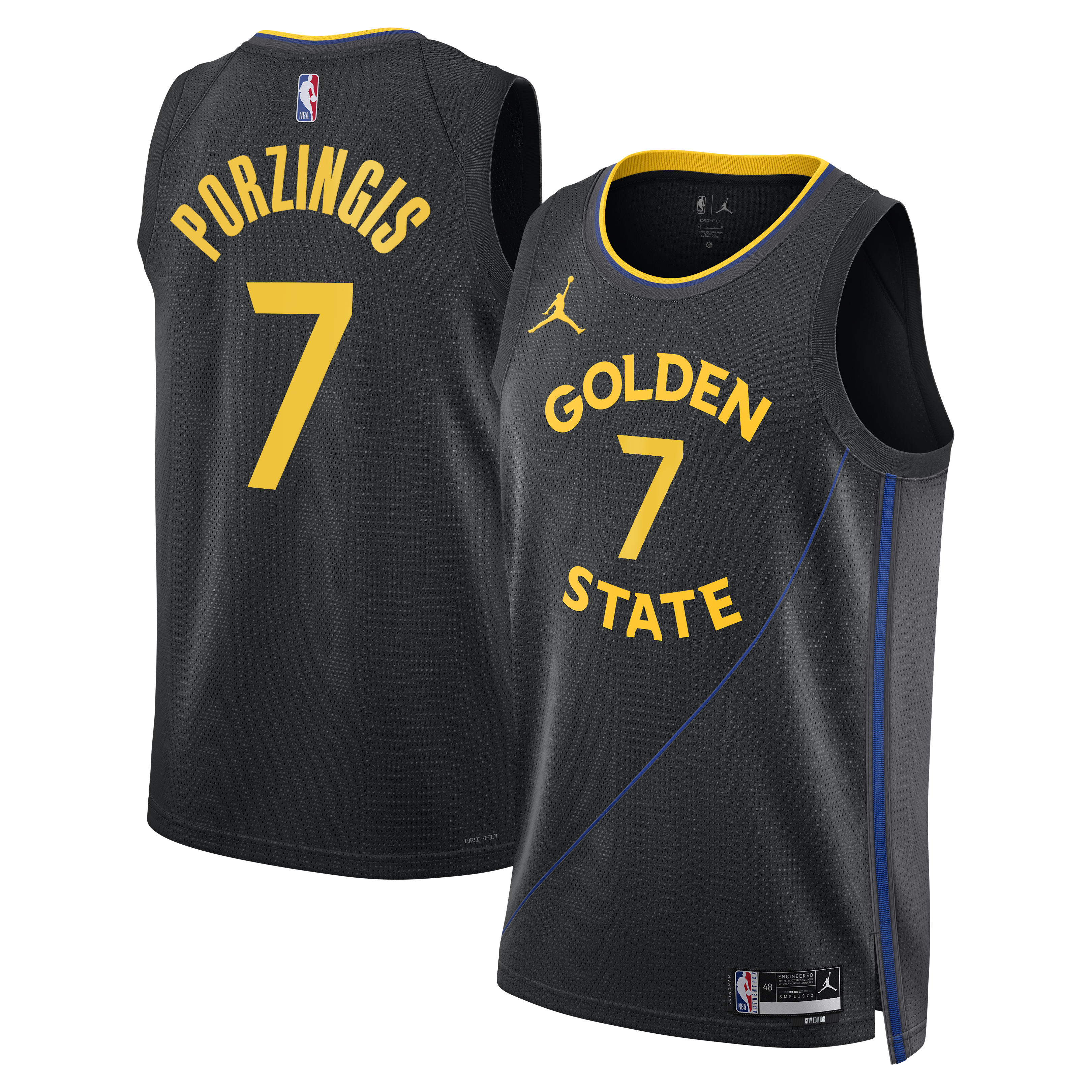 Golden State Warriors Jordan Brand 2024/25 Statement Edition Swingman Jersey - Black - Kristaps Porziņģis - Unisex NBA Team Jersey Basketball Fan Appa