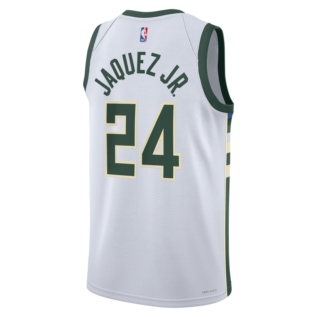 Milwaukee Bucks Nike Association Edition Swingman Jersey - White - Jaime Jaquez Jr. - Unisex NBA Team Jersey Basketball Fan Apparel
