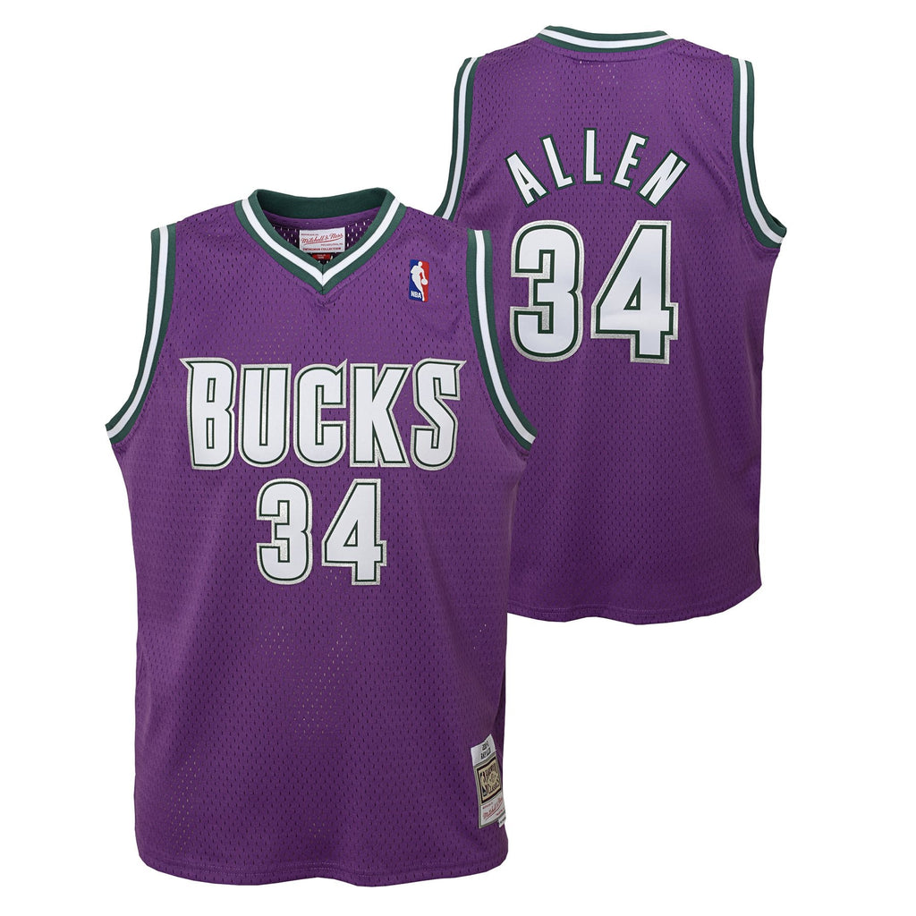 Milwaukee Bucks Ray Allen 1996-97 Hardwood Classics Swingman Jersey - Fir - Youth NBA Team Jersey Basketball Fan Apparel