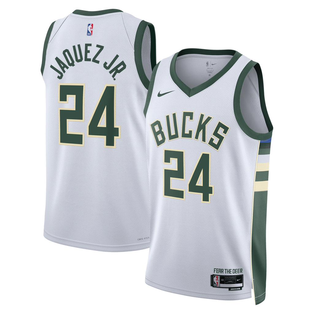 Milwaukee Bucks Nike Association Edition Swingman Jersey - White - Jaime Jaquez Jr. - Unisex NBA Team Jersey Basketball Fan Apparel