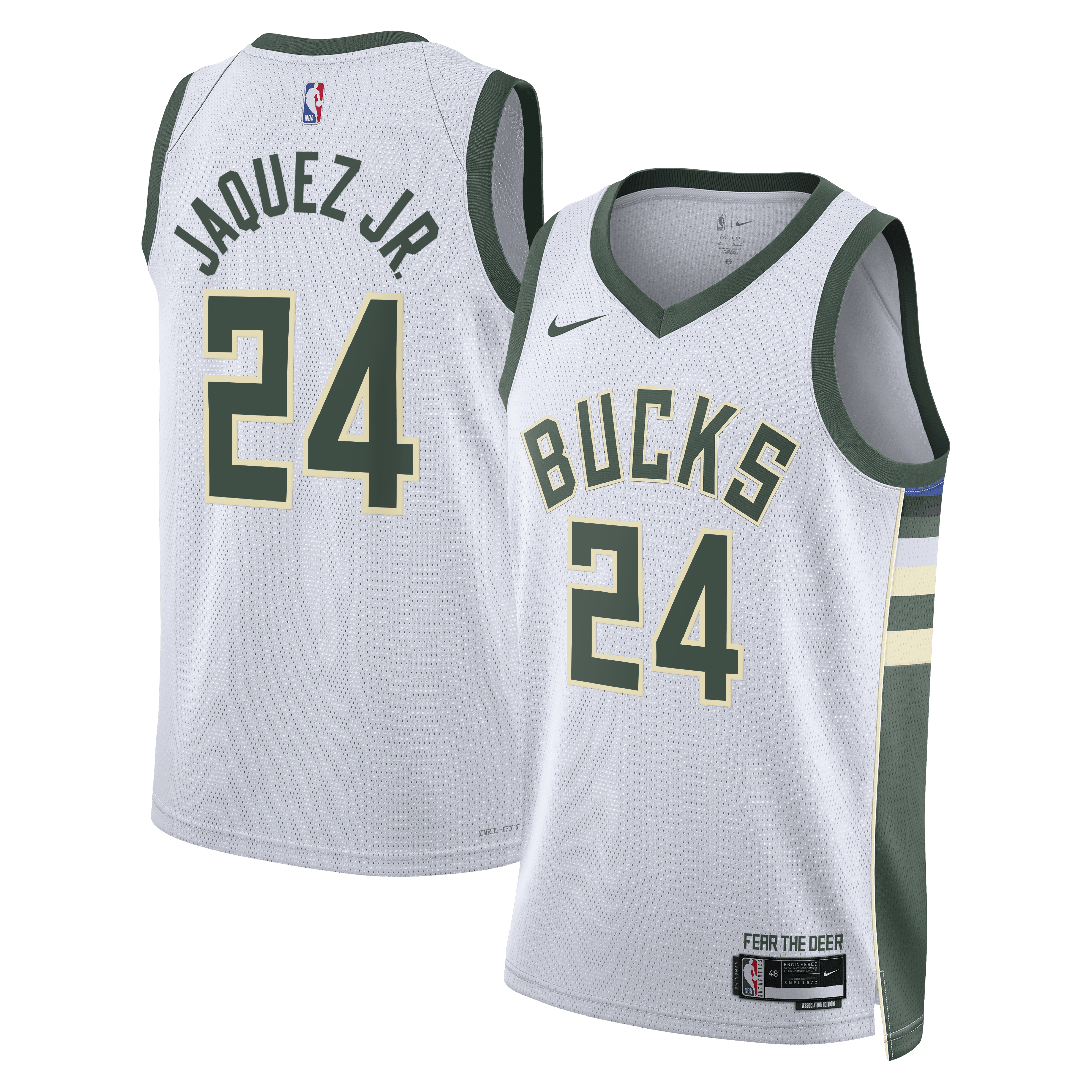 Milwaukee Bucks Nike Association Edition Swingman Jersey - White - Jaime Jaquez Jr. - Unisex NBA Team Jersey Basketball Fan Apparel