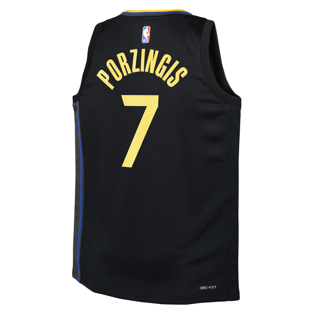 Golden State Warriors Jordan Brand Statement Edition Swingman Jersey - Black - Kristaps Porziņģis - Youth NBA Team Jersey Basketball Fan Apparel