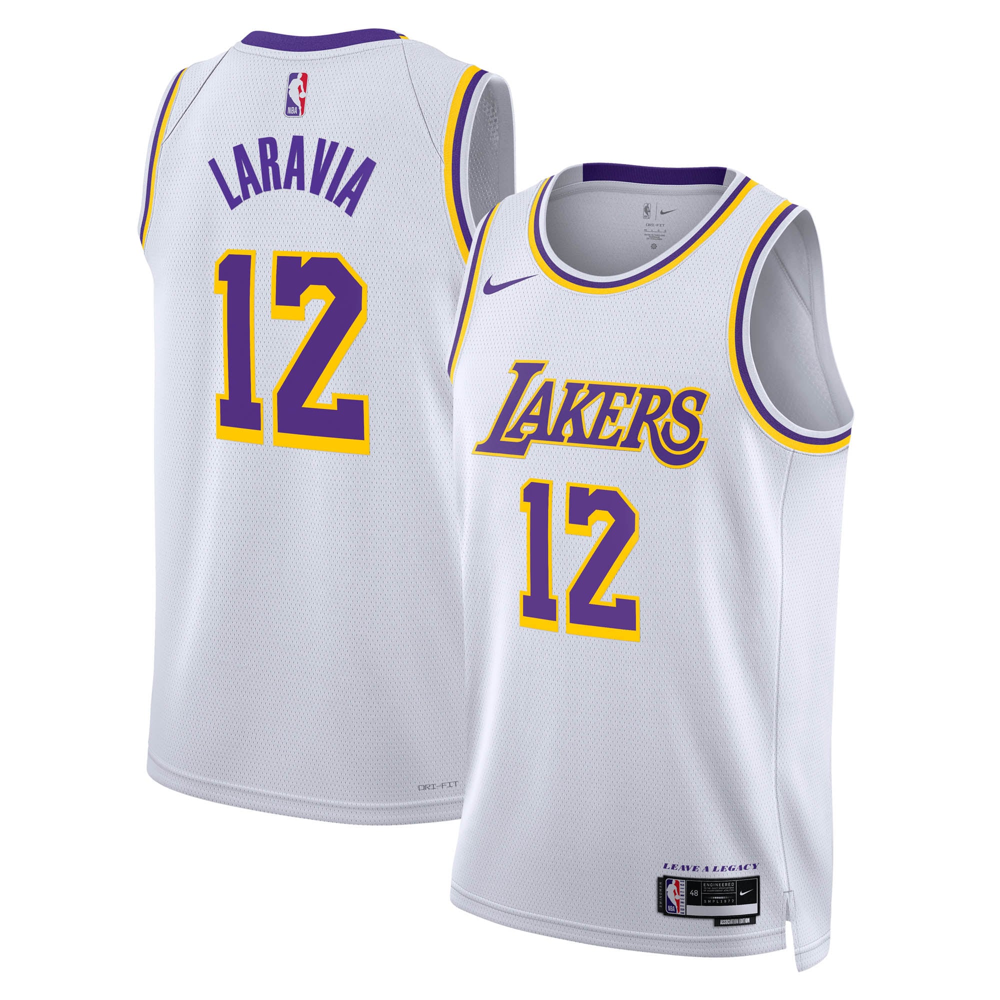 Los Angeles Lakers Nike Association Edition Swingman Jersey - White - Jake LaRavia - Unisex NBA Team Jersey Basketball Fan Apparel